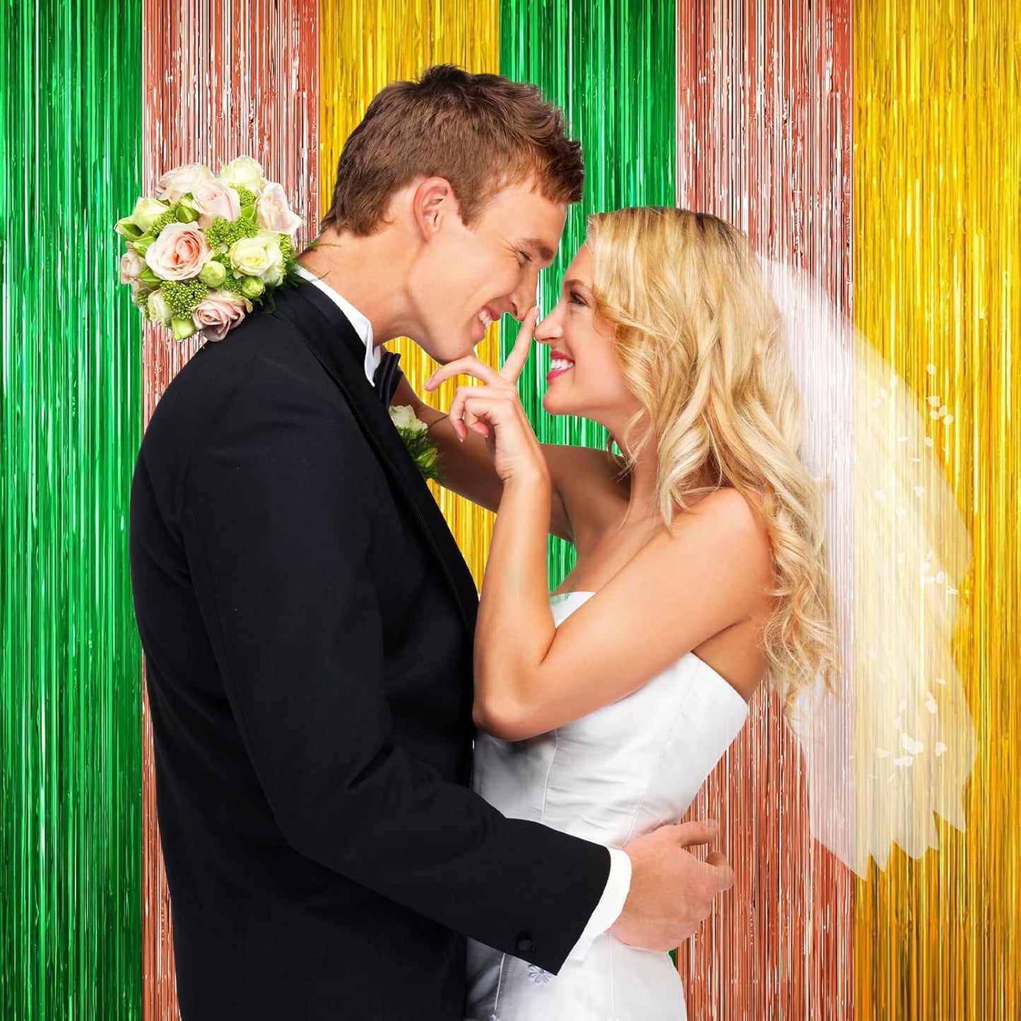 2 Pack Christmas Luau Decorations,Winter Summer Party Streamer, Green Brown Yellow Backdrop Tinsel Curtains Fringe Curtains, Metallic Hawaiian Supplies Aloha Party Decor Wedding Engagement Decorations