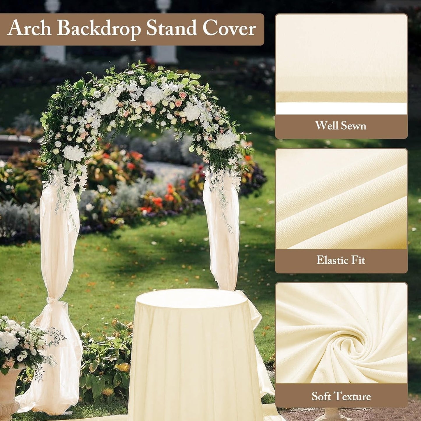Metal Arch Backdrop Stand and Cover Set, 7.2FT, 6FT Party Backdrop, Easy to Assemble, for Parties, Birthday, Baby Shower