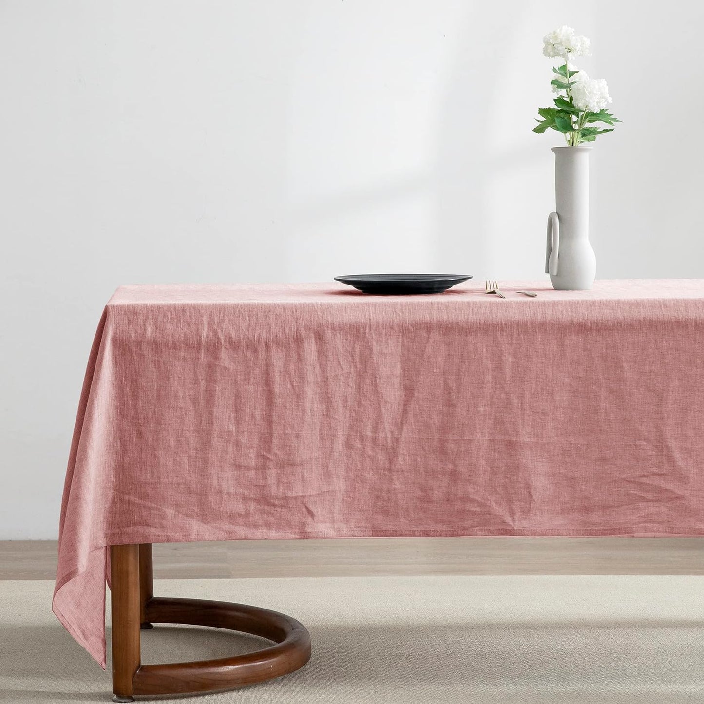 EVERLY 100% Pure Linen Rectangle Tablecloths 60x84Inches for Dining,Buffet Parties,Picnic,Events,Weddings and Restaurants,Decorative Halloween,Thanksgiving Machine Washable Tablecloths-Muddy Pink
