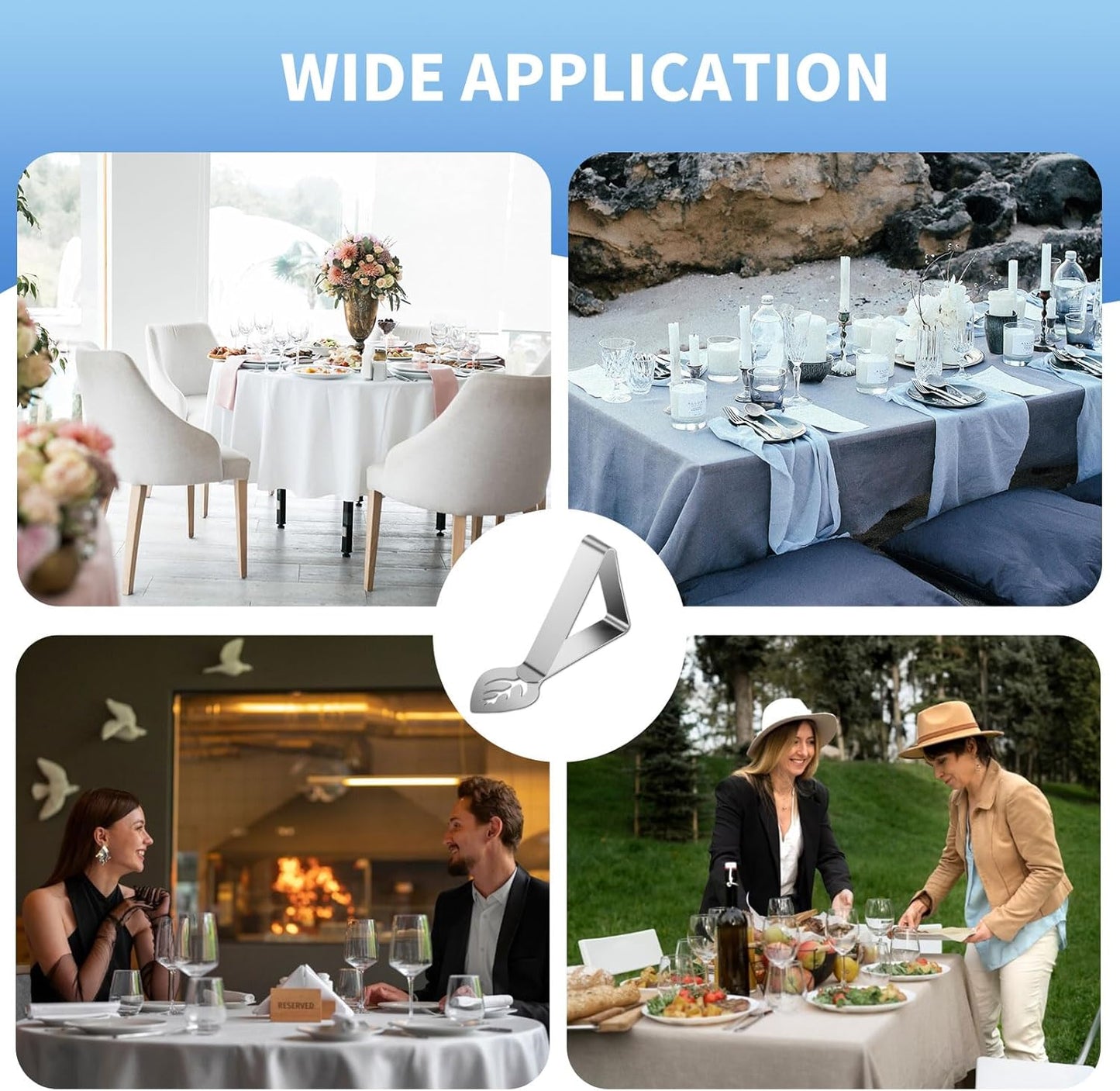 Tablecloth Clips 12 Pack, Heavy Duty Stainless Steel Picnic Table Cloth Holder Clips, Windproof Tablecloth Clips for Outdoor Tables, Perfect for Restaurant Parties, Weddings, Camping