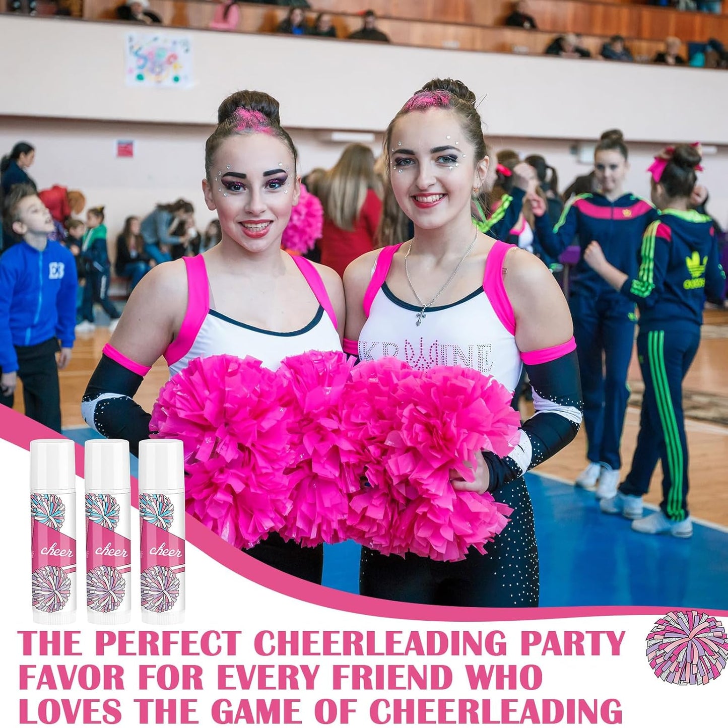 24 Pcs Cheer Lip Balm Cheer Teams Camp Gifts Pom Pom Leaders Party Favors Gear Lip Balm Mom Gift for Competitive Party Guest Supplies(Pink)