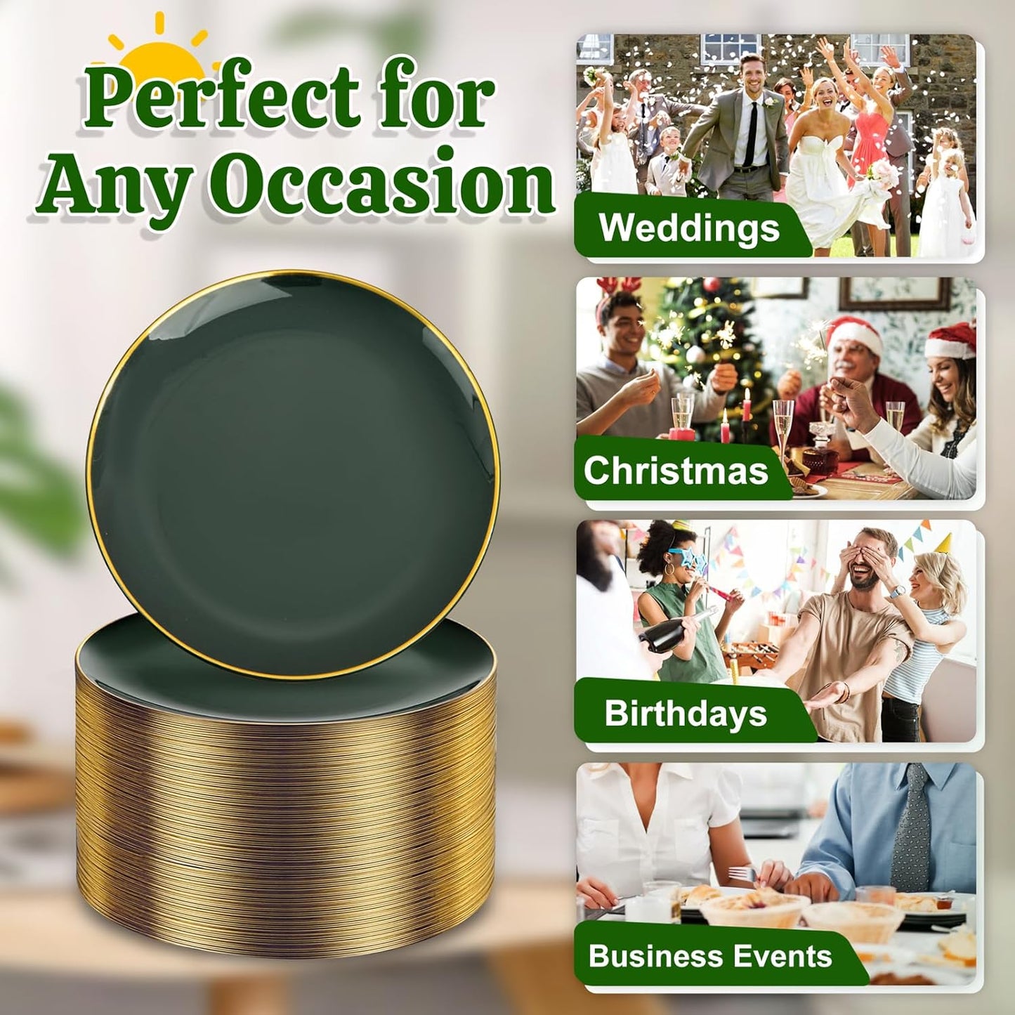 Festiva 200Pcs Green Dessert Plates 6.3" with Plastic Forks 5"- Small Disposable Plates- Dessert/Cake/Appetizer Plastic Plates include 100Plates 100Forks for Christmas Party&New Year