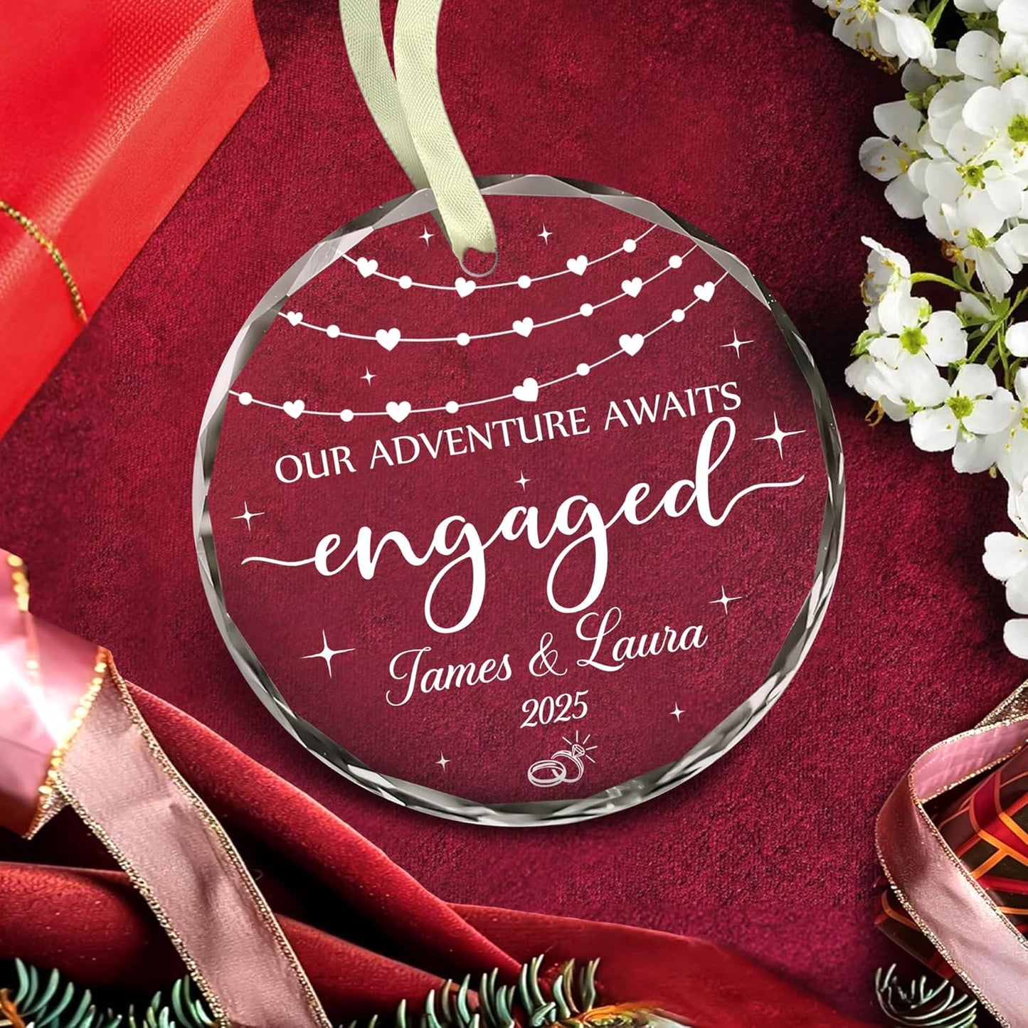 Personalized Engagement Christmas Ornament 2025 - Gifts For Newlywed Couples - Happy Engagement Gifts - Wedding Gift For Newlywed Couple, Bride And Groom