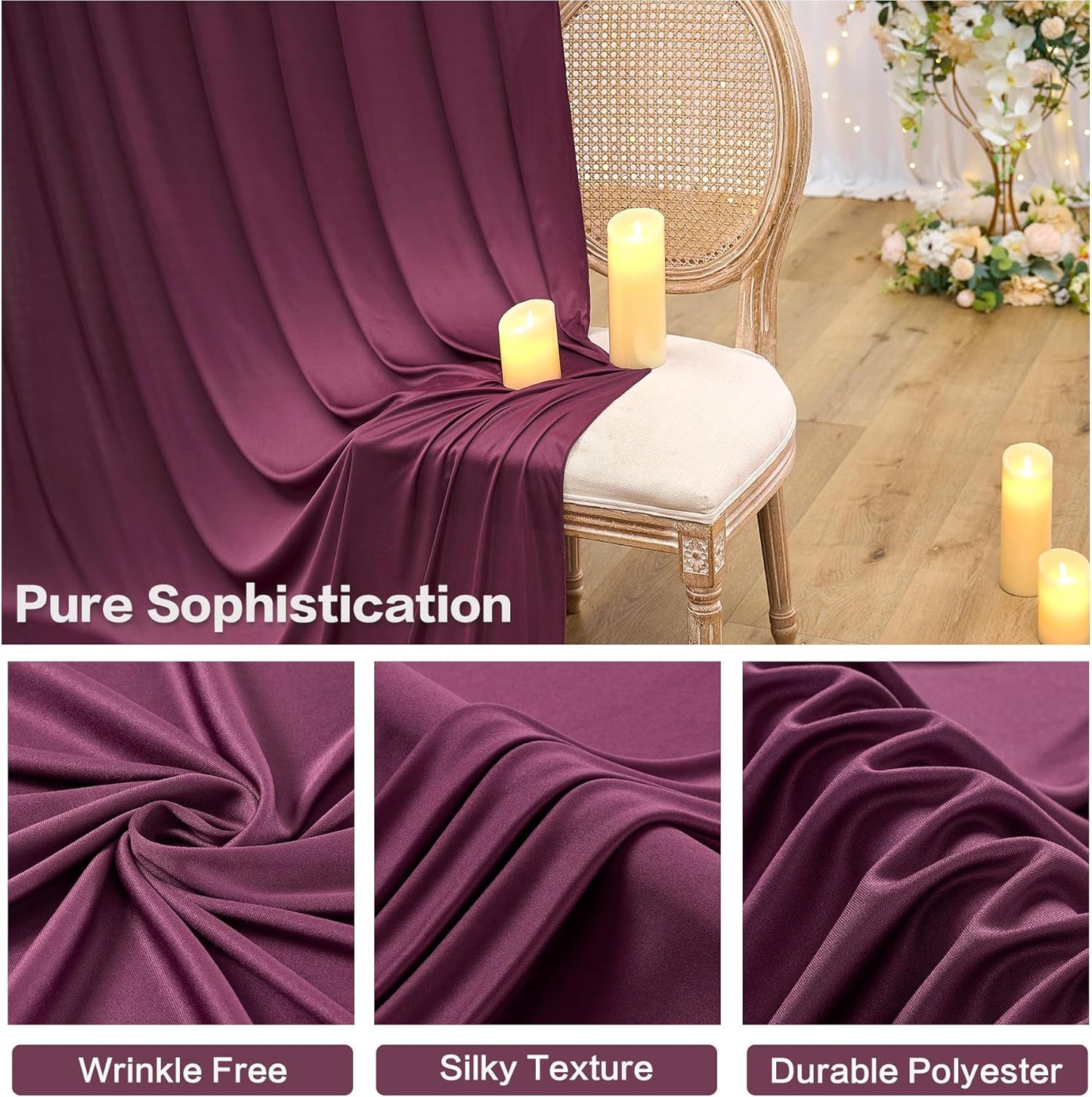 PartyVillage 20ft×15ft Burgundy Backdrop Curtain for Wedding Parties, 4 Panels Wrinkle Free 15 FT Long Polyester Photo Backdrop Drapes Back Drop Cloth for Birthday Photography Background