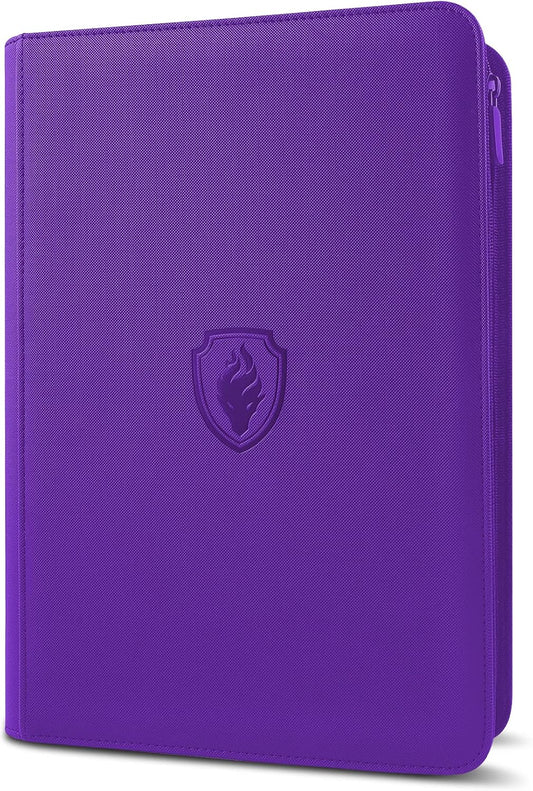 Premium Zip Card Binder, Fabmaker 9 Pocket Trading Card Binder, PU Cover Zipper Card Collection Album, Sturdy 360 Side-Loading Card Folder Holder for MTG, TCG, Game Cards, Sports Cards, Purple