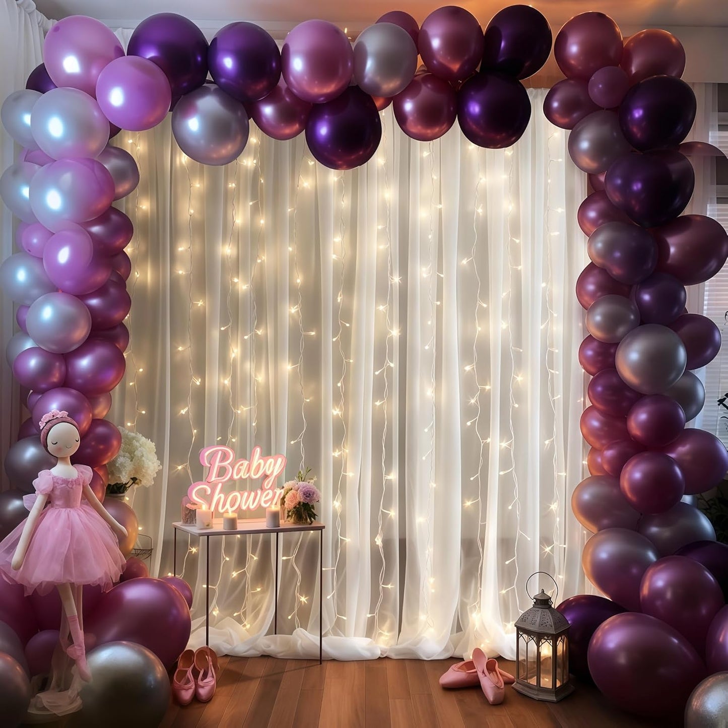 10×10ft White Tulle Backdrop Curtain with Lights String for Parites, Sheer Curtain Backdrop Drapes for Wedding Party Home Decorations