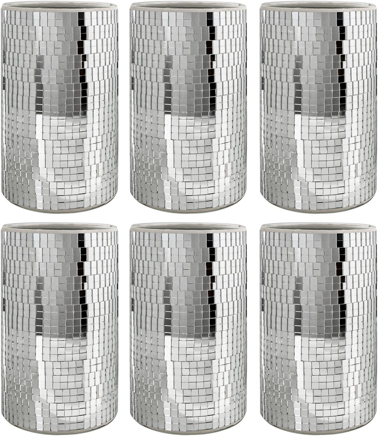 WDHODEC 6 Pcs Disco Vases Bulk Silver Mirror Disco Ball Flower Vase Glass Candle Holder for Wedding Table Centerpieces Decoration 6"