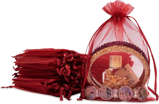 TheDisplayGuys 100-Pack 4x6 Maroon Sheer Organza Gift Bags with Drawstring, Jewelry Candy Treat Wedding Party Favors Mesh Pouch