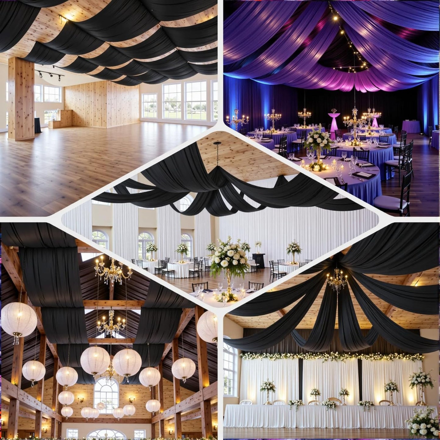PartyVillage 10ftx40ft Black Ceiling Curtain for Halloween Parties – 2 Panels Wrinkle-Free 40 FT Long Tent Draping Curtains for Wedding, Birthday & Theme Parties, 40ft Height with Rod Pocket