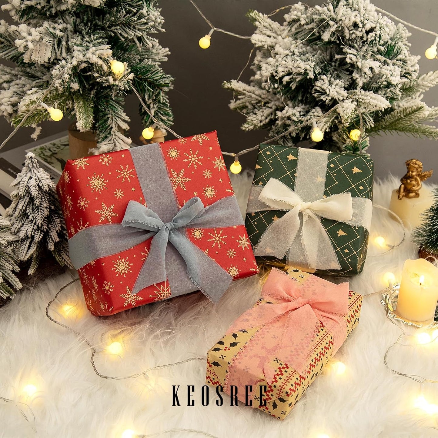 3 Rolls Dusty Blue Handmade Chiffon Ribbon,1.5" x 21Yd Frayed Fringe Silk Ribbons (3 Rolls *7Yd) for Gifts Wrapping, Wedding Invitations, Bridal Bouquets, Decorations