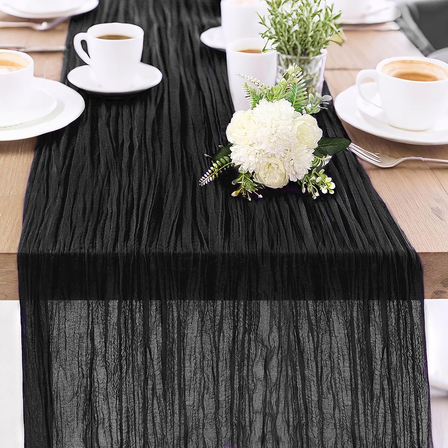 1-Pack Black Cheesecloth Table Runners – 10FT (35x120 Inch) Boho Rustic Gauze Fabric Cheese Cloth Table Runner for Weddings, Baby Showers, Bridal Shower, Farmhouse & Birthday Party Decor