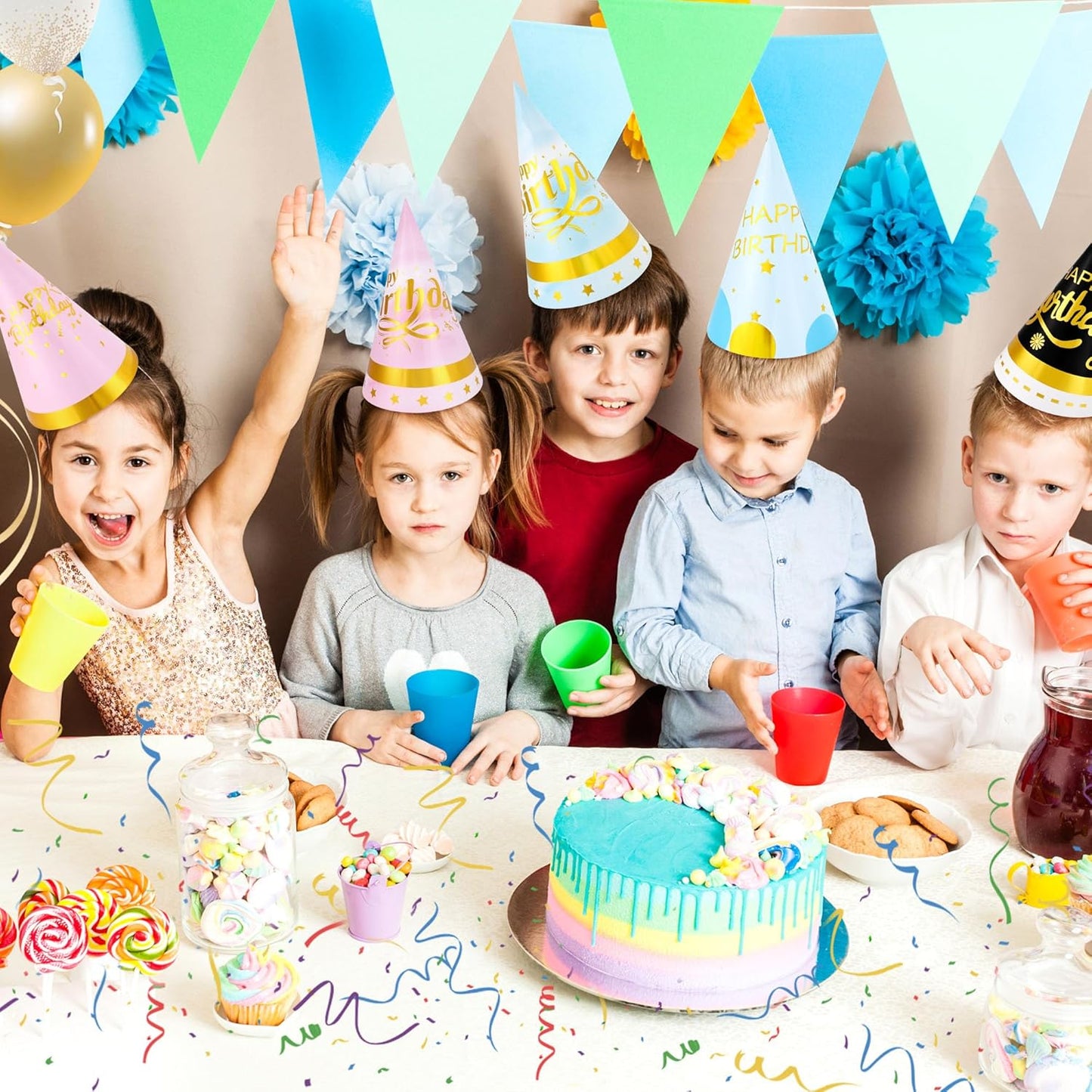 CANREVEL Party Hats for Kids and Adults, Birthday Party Headwear Supplies, Cone Hats Bulk for Girls Boy Women Men