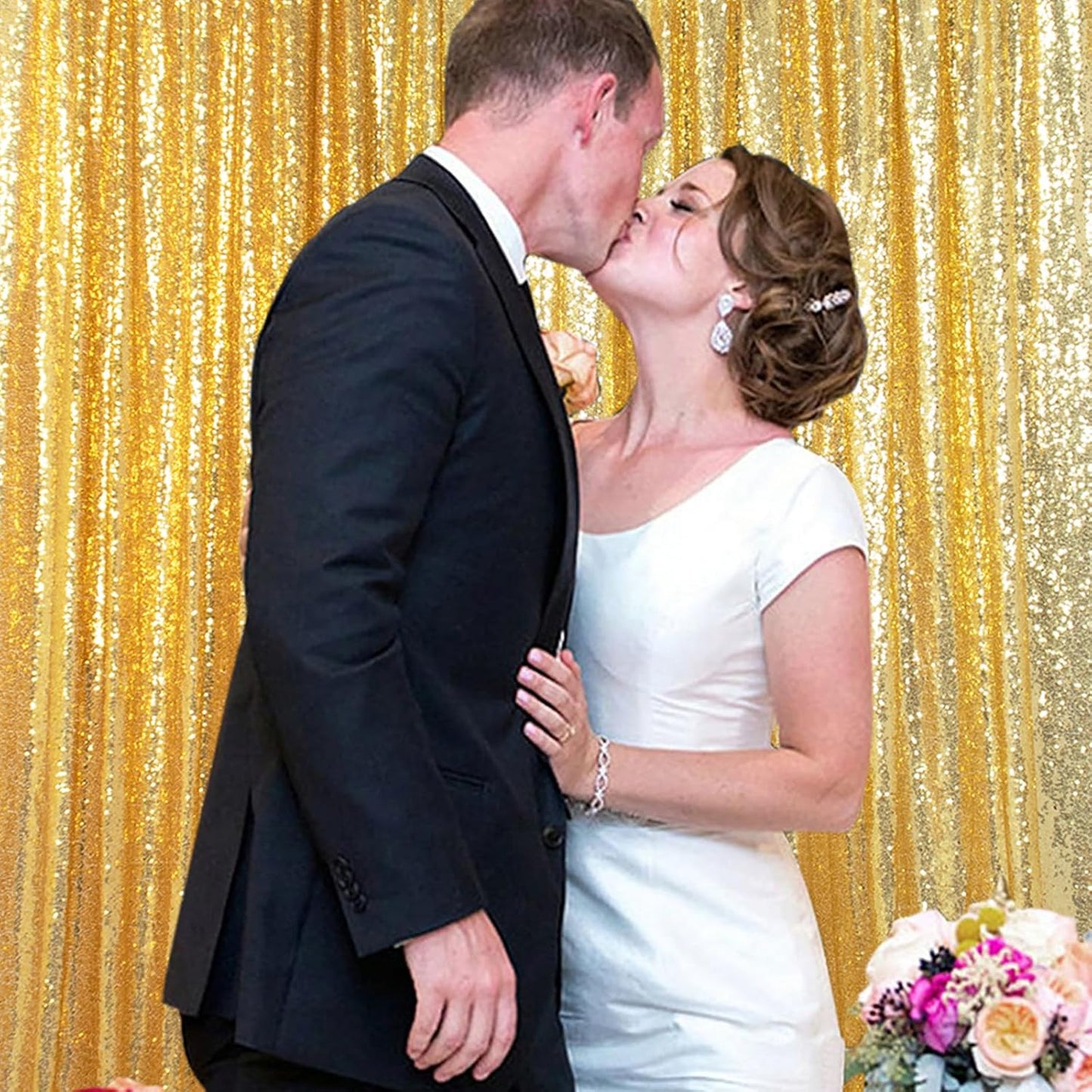 ShinyBeauty Gold Sequin Backdrop Curtain Sequin Curtains 4 Panels 4x10ft Shimmer Fabric Sparkly Photography Background Drapes for Parties Wedding Bridal Showers