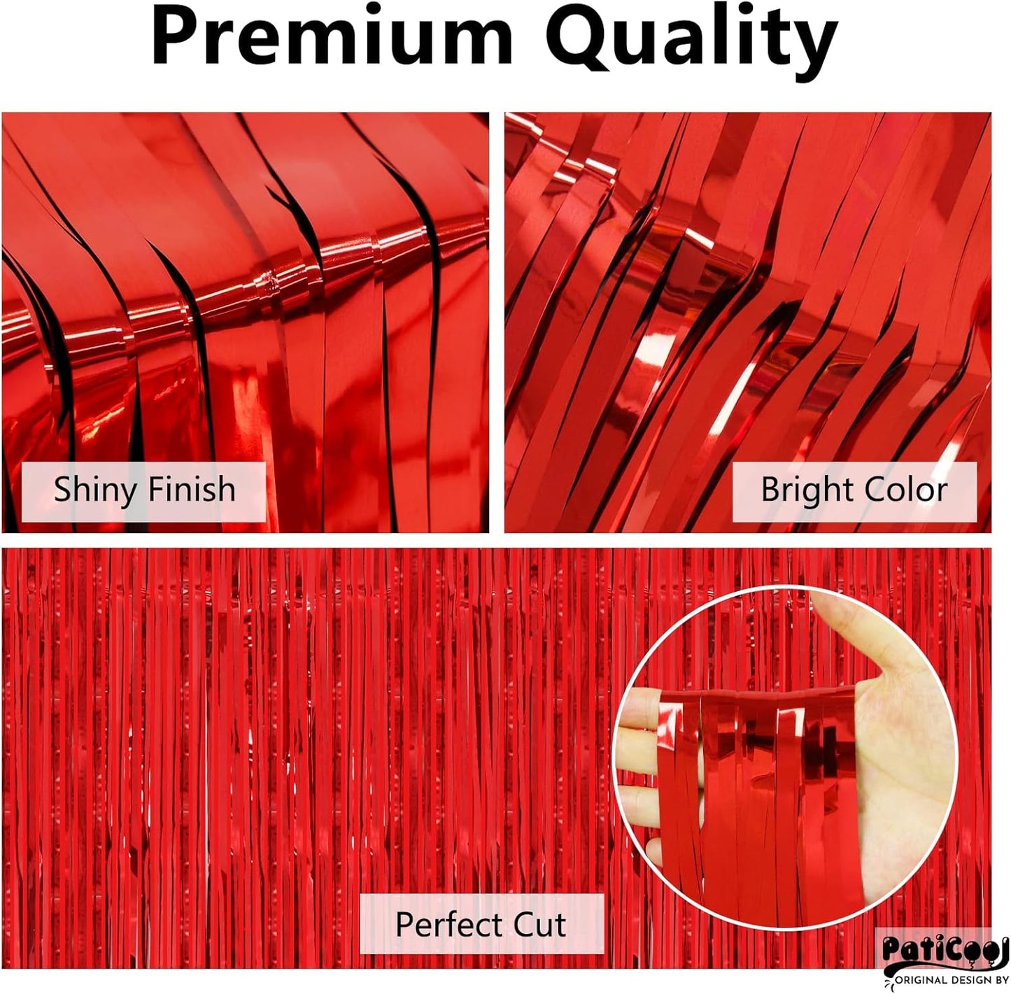 Christmas Decorations Red Streamers - Thicken 4 Pack 3.2 x 8.2 FT - Red Tinsel Foil Fringe Curtains Party Backdrop for Birthday, Casino, Carnival, Cherry, Hollywood Red Carpet Party Decorations