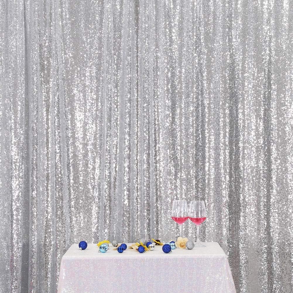 SquarePie Sequin Backdrop 6FT x 8FT Silver Curtain Background for Wedding Party Christmas