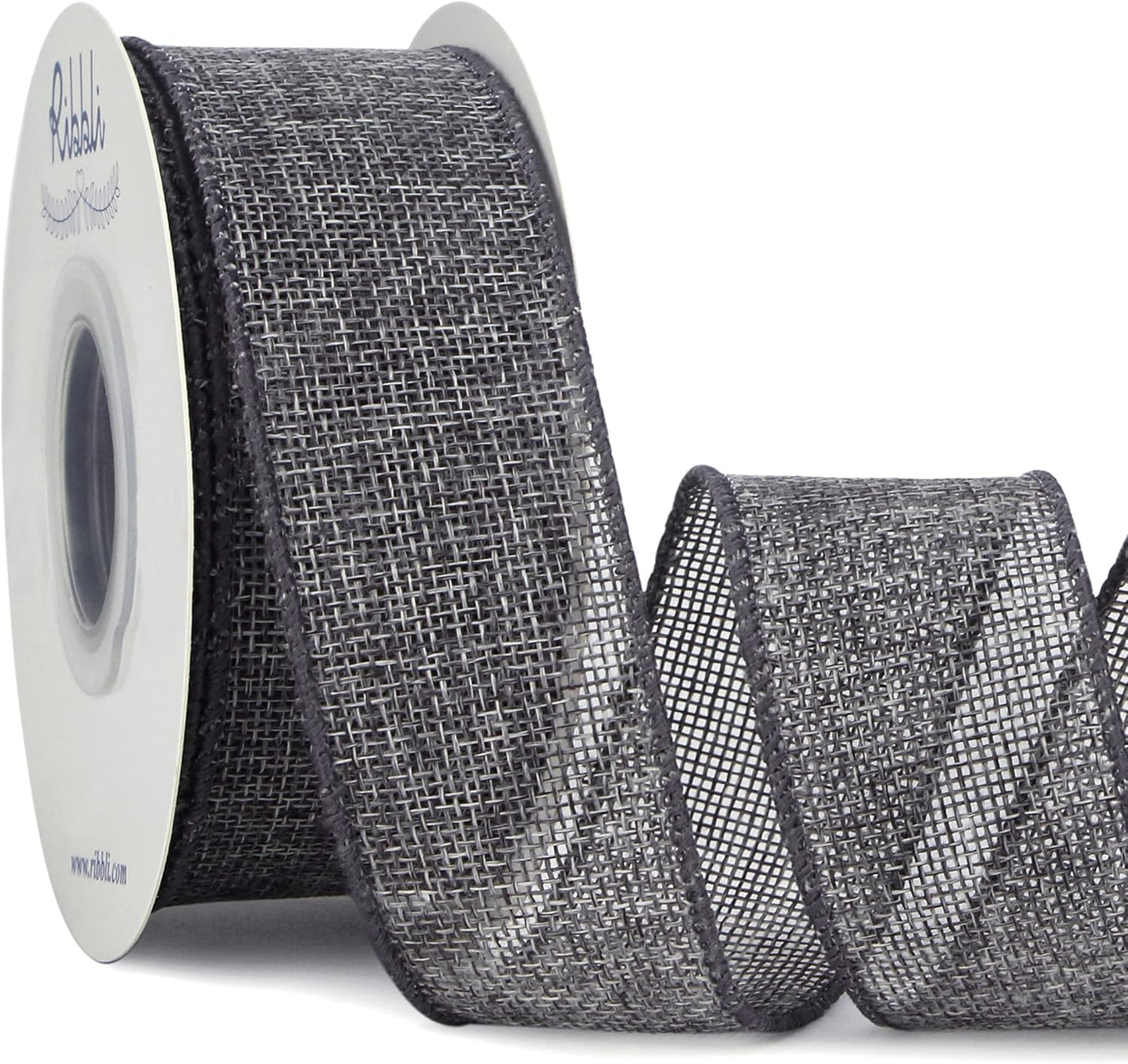 Ribbli Grey Burlap Wired Ribbon,1-1/2 Inch x 10 Yard,Gray,Solid Wired Edge Ribbon for Big Bow,Wreath,Tree Decoration,Outdoor Decoration