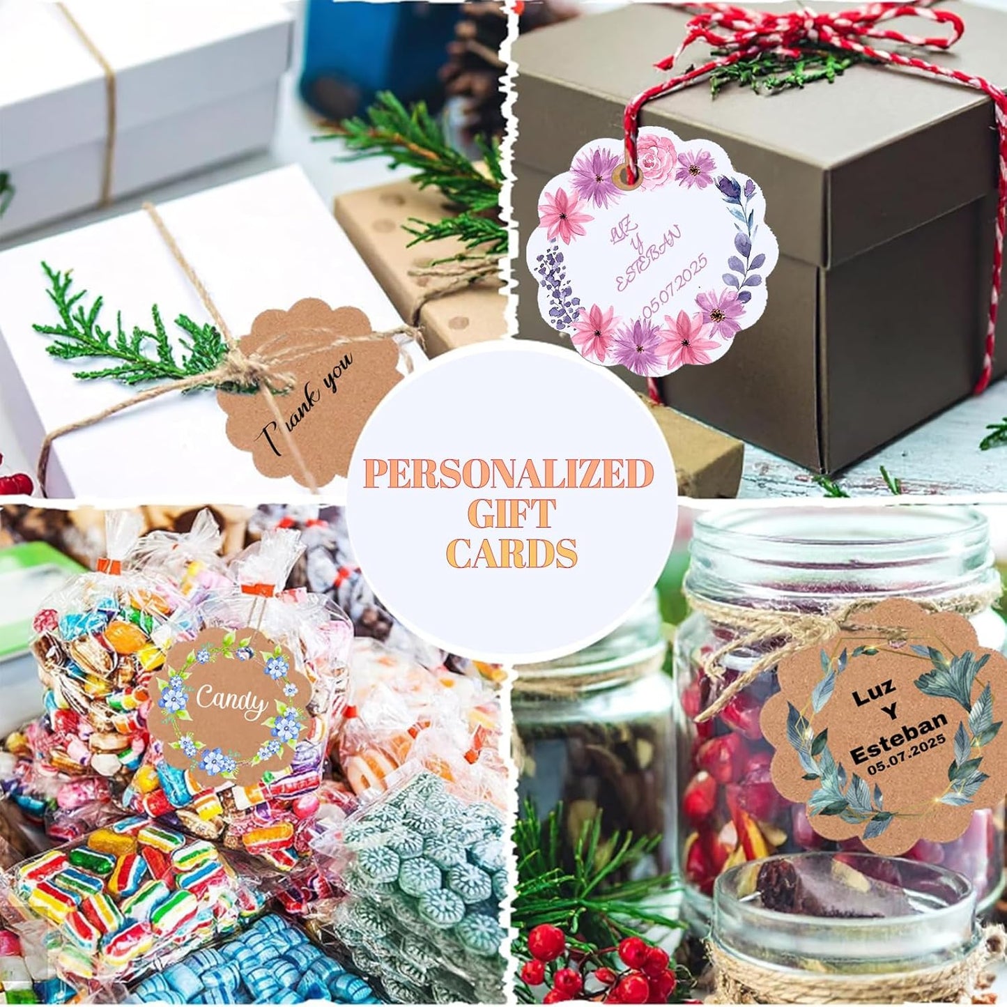 Personalized Gift Tags with String Custom Hang Tags with Your Logo/Text Small Card Party Decoration Paper Gift Tags for Birthday Wedding Christmas