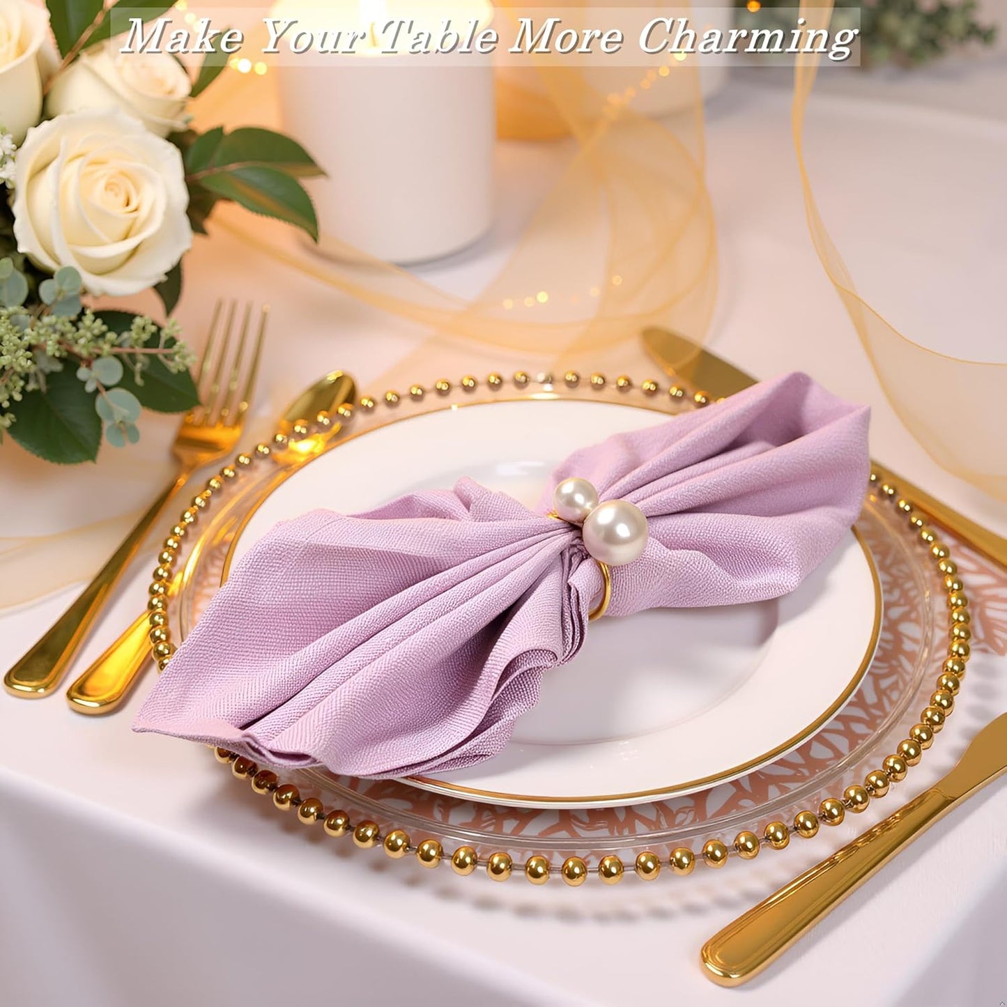 Pearl Napkin Rings Set of 50,Gold Rings Napkin Holders Delicate Serviette Buckle for Wedding Thanksgiving Christmas Family Birthday Party Kitchen Table Décor(50,Pearl)