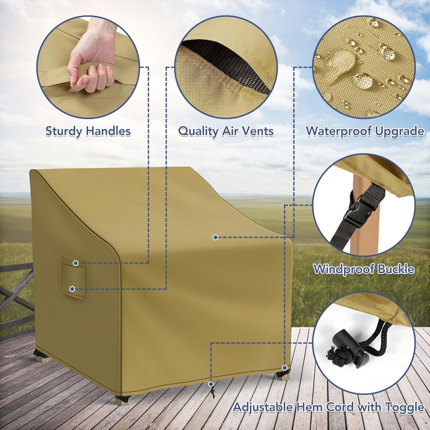 Patio Furniture Covers Waterproof for Chairs, Lawn Outdoor Chair Covers 2 Pack, Patio Chair Covers for Outdoor Furniture Fits up to 36W x 37D x 36H inches, Khaki