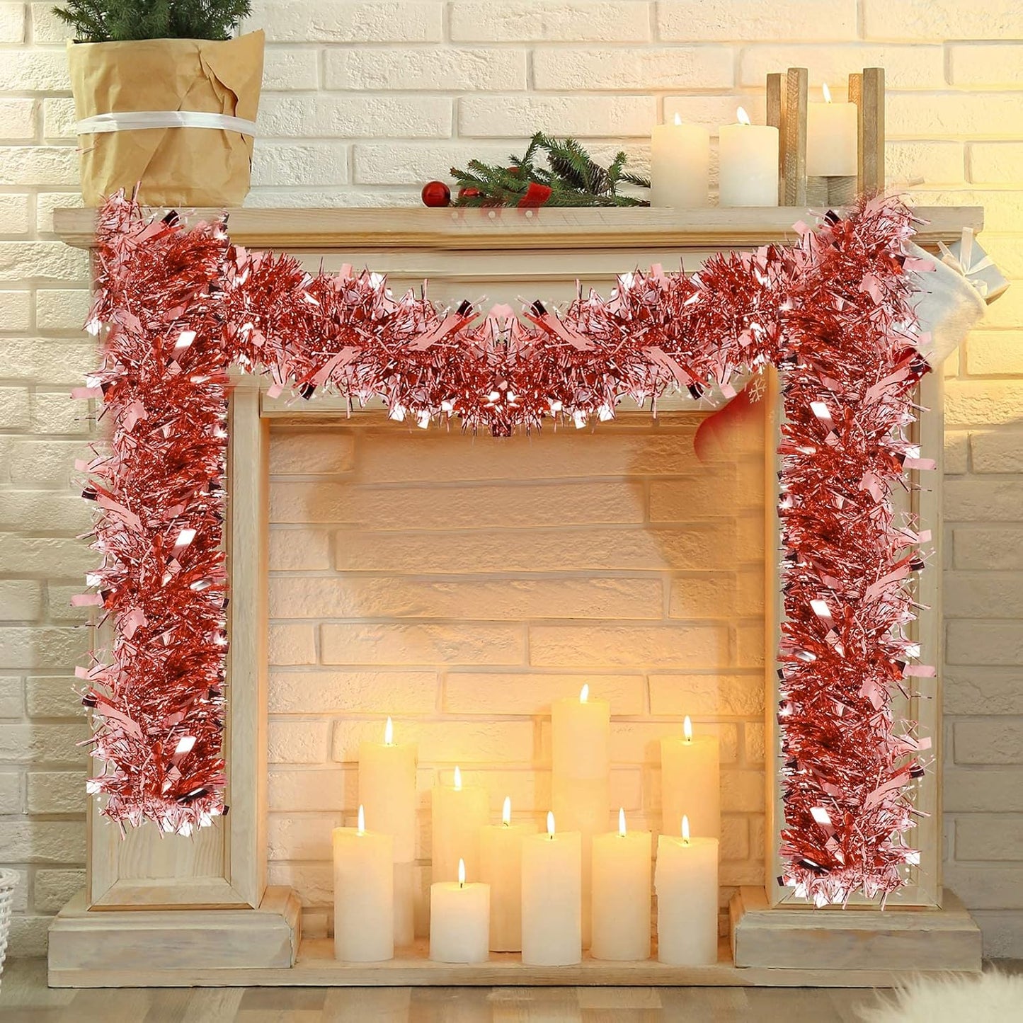 72 Feet Christmas Tinsel Garland Shiny Metallic Tinsel Twist Garland Streamers Ornaments Long Glitter Christmas Tree Hanging Decorations for Party Holiday Wedding Birthday Tree Wall Rail (Rose Gold)