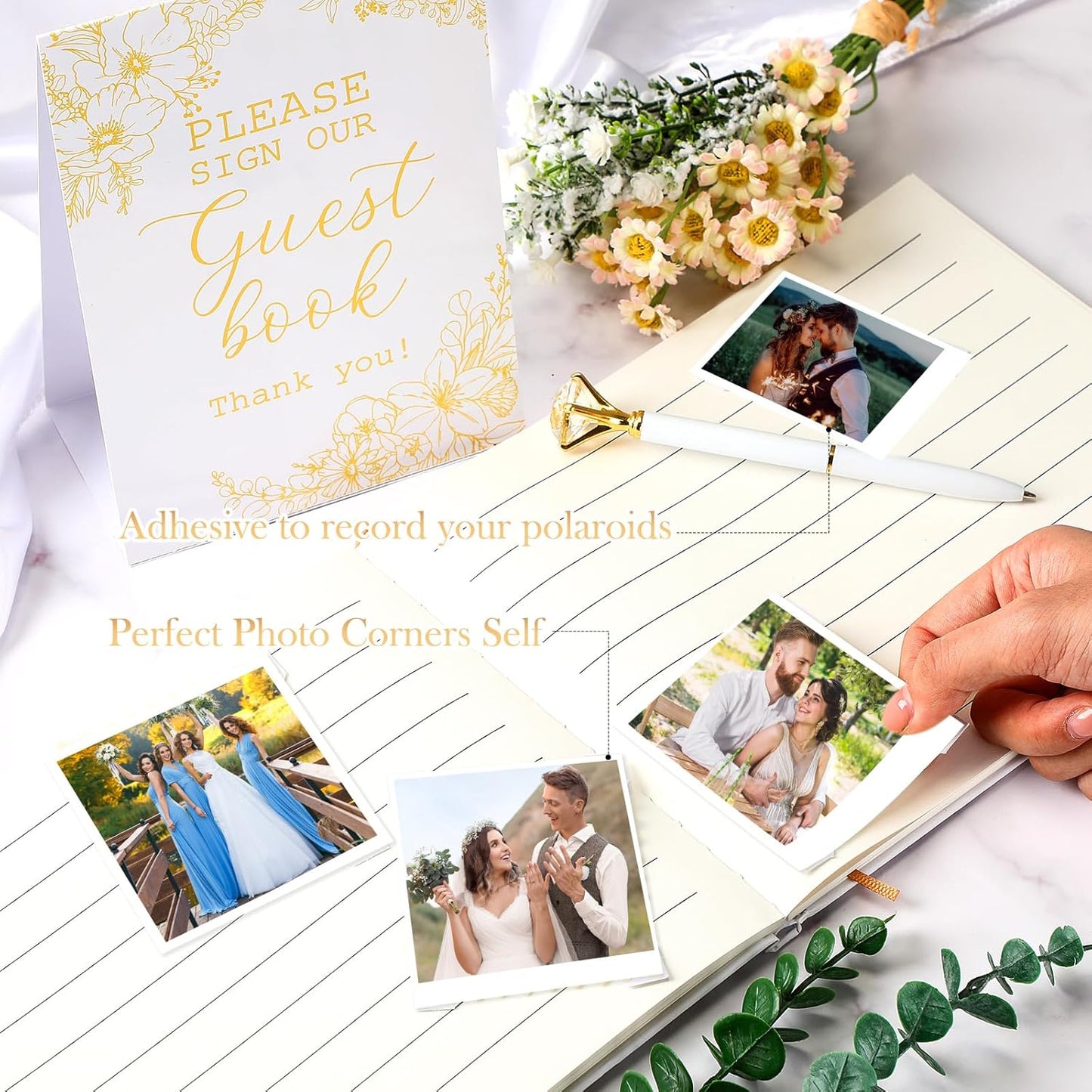 Wedding Guest Book Personalized Photo Guestbook to Sign at Reception Wedding Guest Sign in Book Photo Album Hard Cover 88 Lined Pages for Baby Shower Birthday Anniversary Party(Gold Foil)
