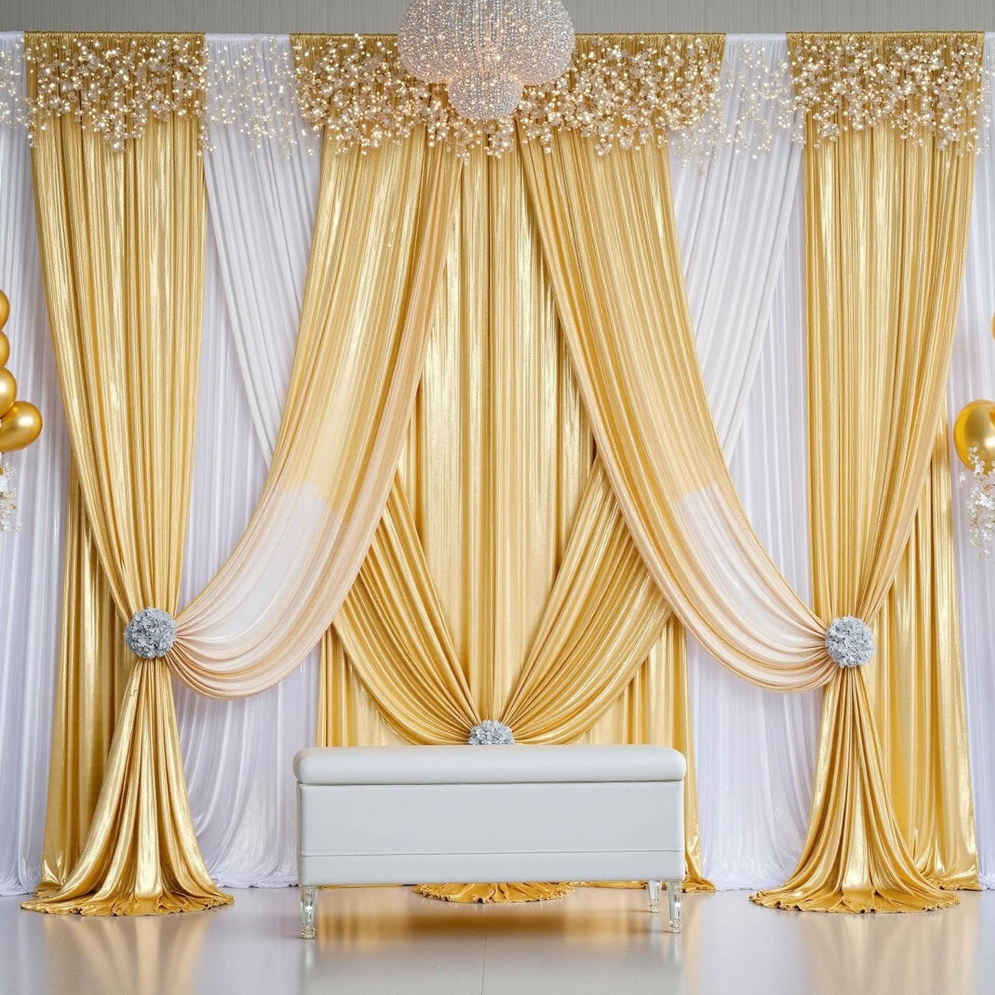 20ft x 10ft Gold Sequin Backdrop Curtain for Parties, Wrinkle Free Thick Glitter Photo Backdrop Drapes 4 Panels 5x10FT Back Drop Cloth Shiny Fabric for Wedding Birthday Photography Background