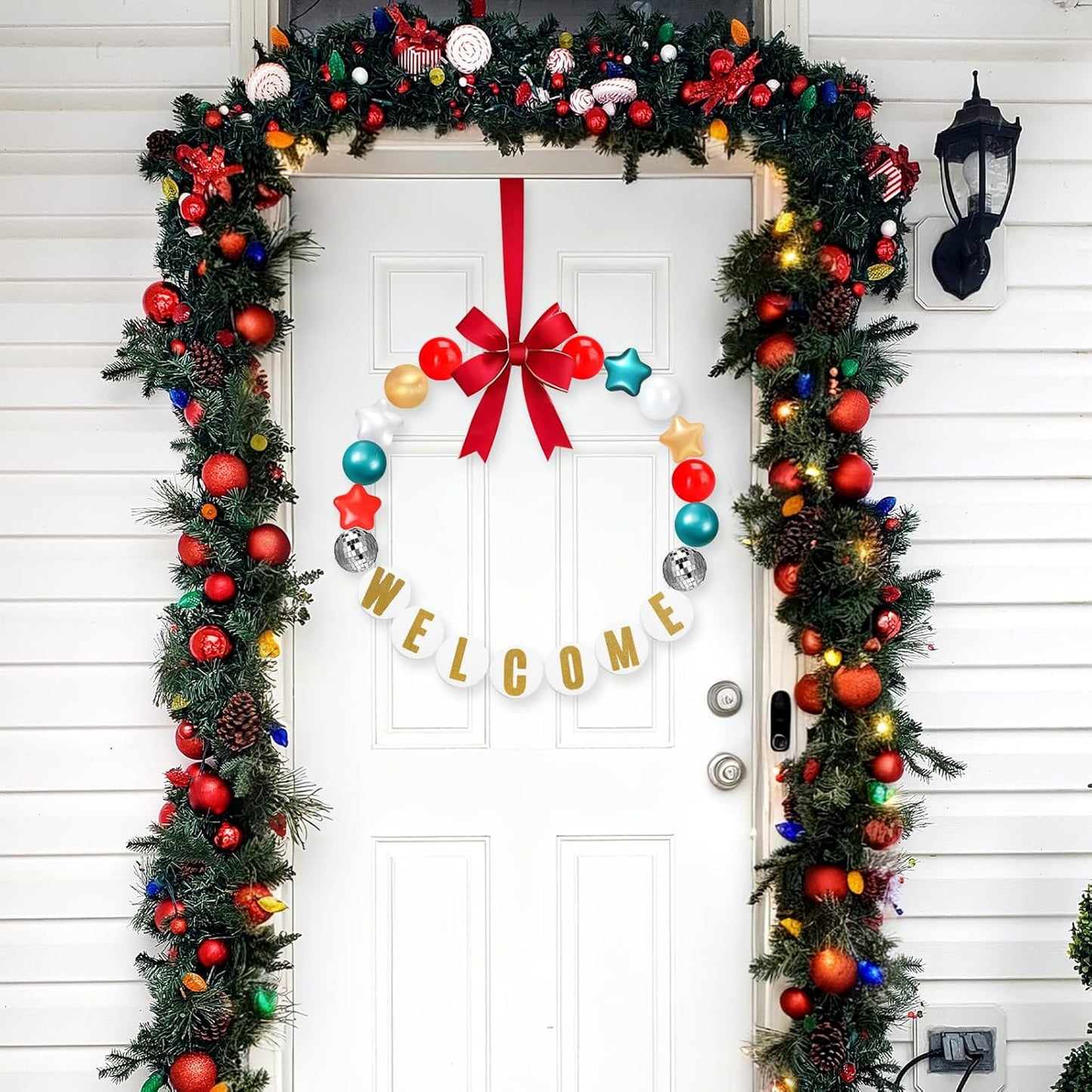 Giant Friendship Bracelet Garland Kit, DIY Birthday Banner with Letters Ball Jumbo Customizable Friendship Bracelet Decor for Halloween Christmas Wedding Party(Red, Green, White)