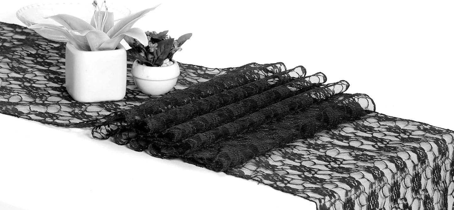 MDS Pack of 12 Wedding 12 x 108 inches Satin Table Runner for Wedding, Decorations for Birthday Parties, Banquets, Graduations, Engagements, Runners fit Rectangle, Round Table- Black