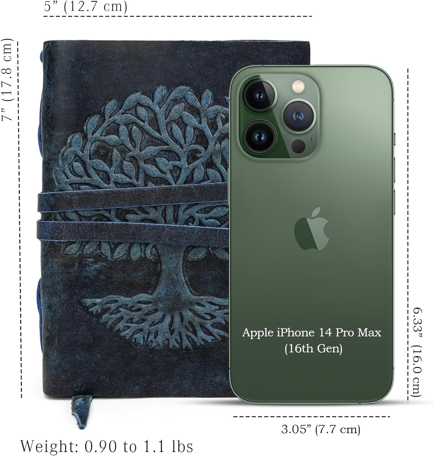 LUXEORIA Tree Of Life Leather Journal for Women and Men, Handcrafted Leather Journal for Writing Womens, Sketchbook, Travel Diary with Unlined Deckle Paper, Dark Blue 5x7