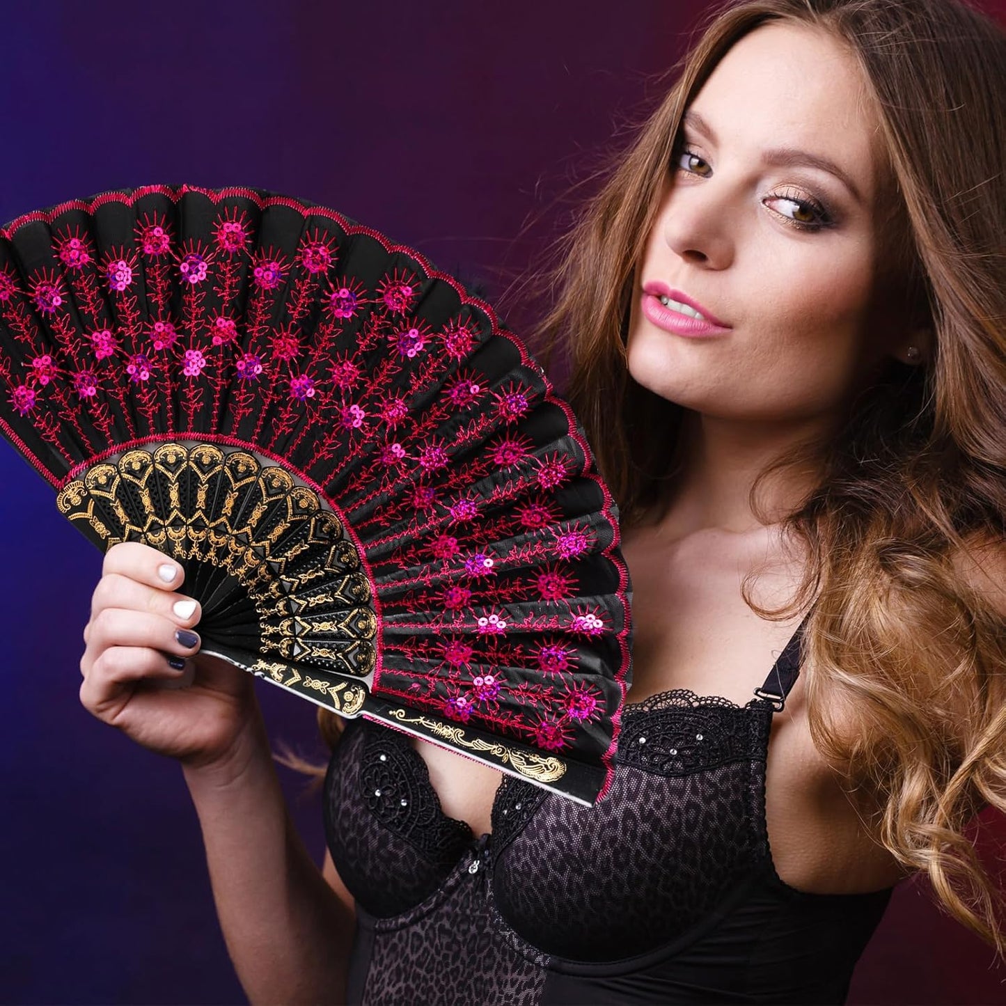 Geetery 30 Pcs Folding Hand Fan for Line Dancing Spanish Boots on The Ground Fans Gifts Bulk Colorful Silk Popping Rave for Women Tea Party Wedding Church Halloween Costume(Embroidery,Vintage Colors)