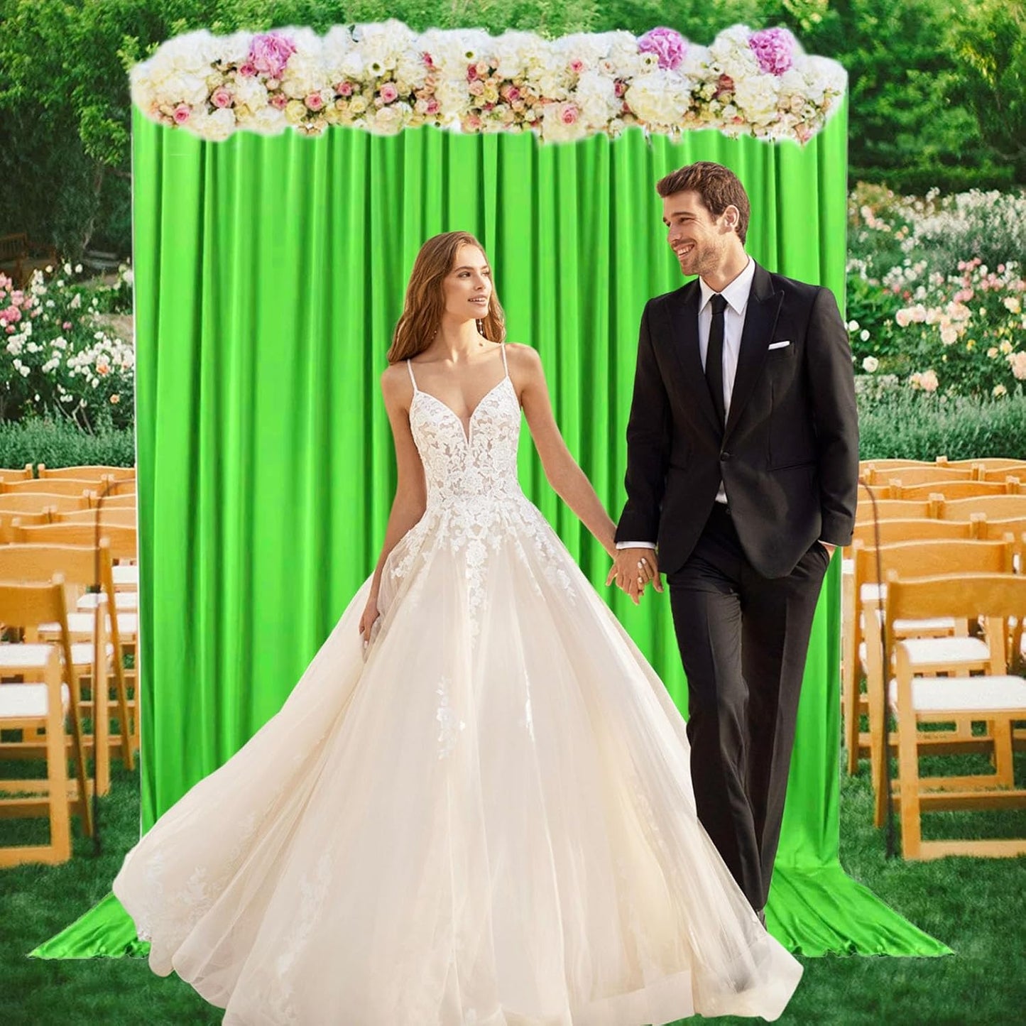 2 Panels Green Backdrop Curtain, 10 x 7 Feet Background Curtains for Parties, Weddings, Baby Showers, Bachelorette Halloween, Christmas Birthday Party Photoshoot Backdrop Curtains Decorations