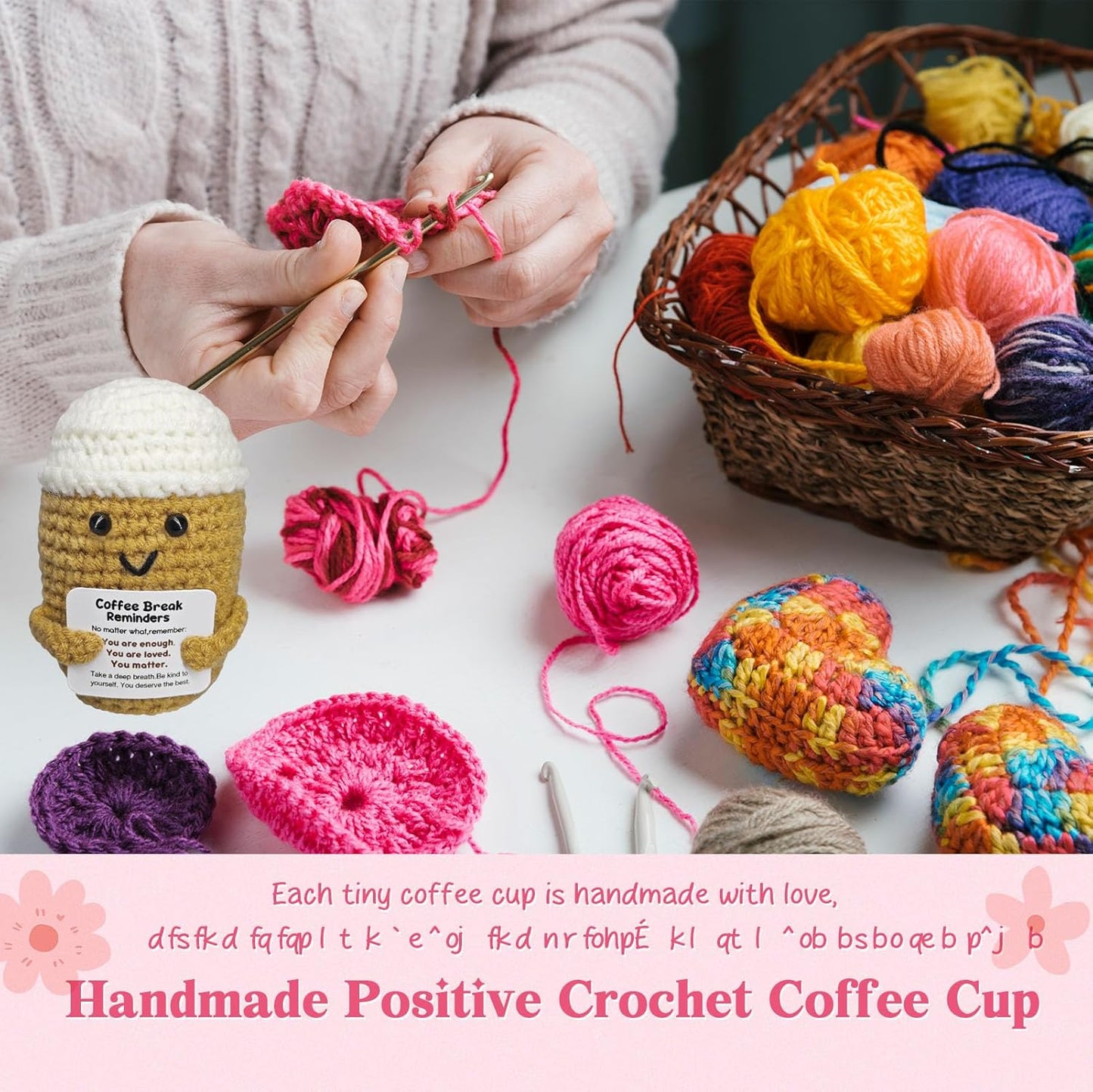 Coffee Lovers Birthday Gifts for Women Men,Emotional Support Gifts,Encouragement Little Reminders Present,Positive Coffee Accessories,Crochet Espresso Desk Decorations