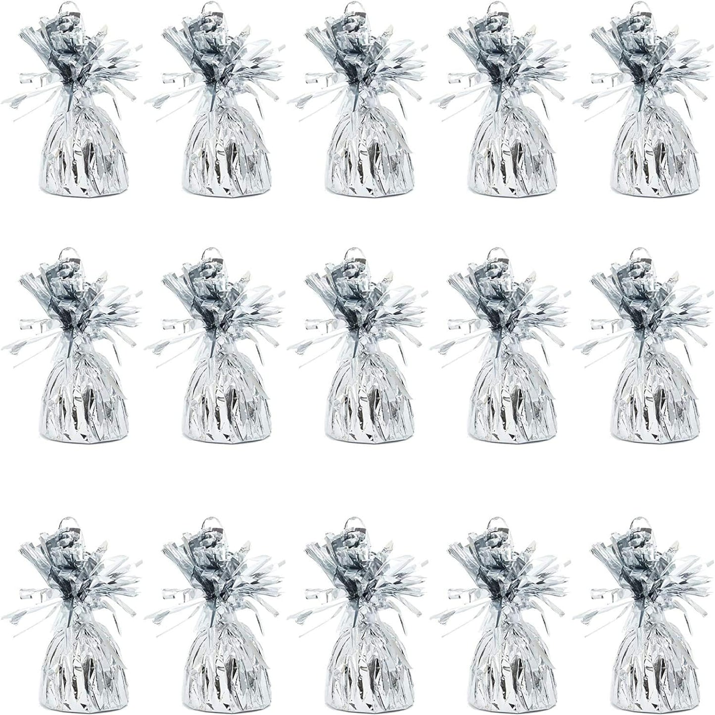 BLUE PANDA Balloon Weights - 4.5 x 2.35 in, Silver, 15 Pack - Table Balloon Stand Weight & Holder with Tinsel Tassel Fringe & Hook