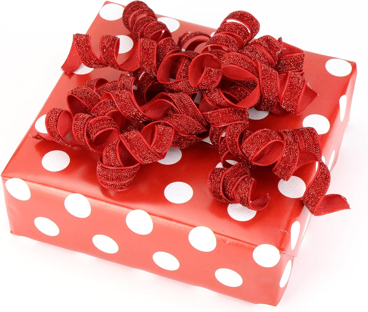 6" Metallic Glitter Red Self Adhesive Curly Ribbon Gift Wrap Bows for Christmas, Holiday, Birthday, Wedding, Presents, Party Favors Decorations 6-Count