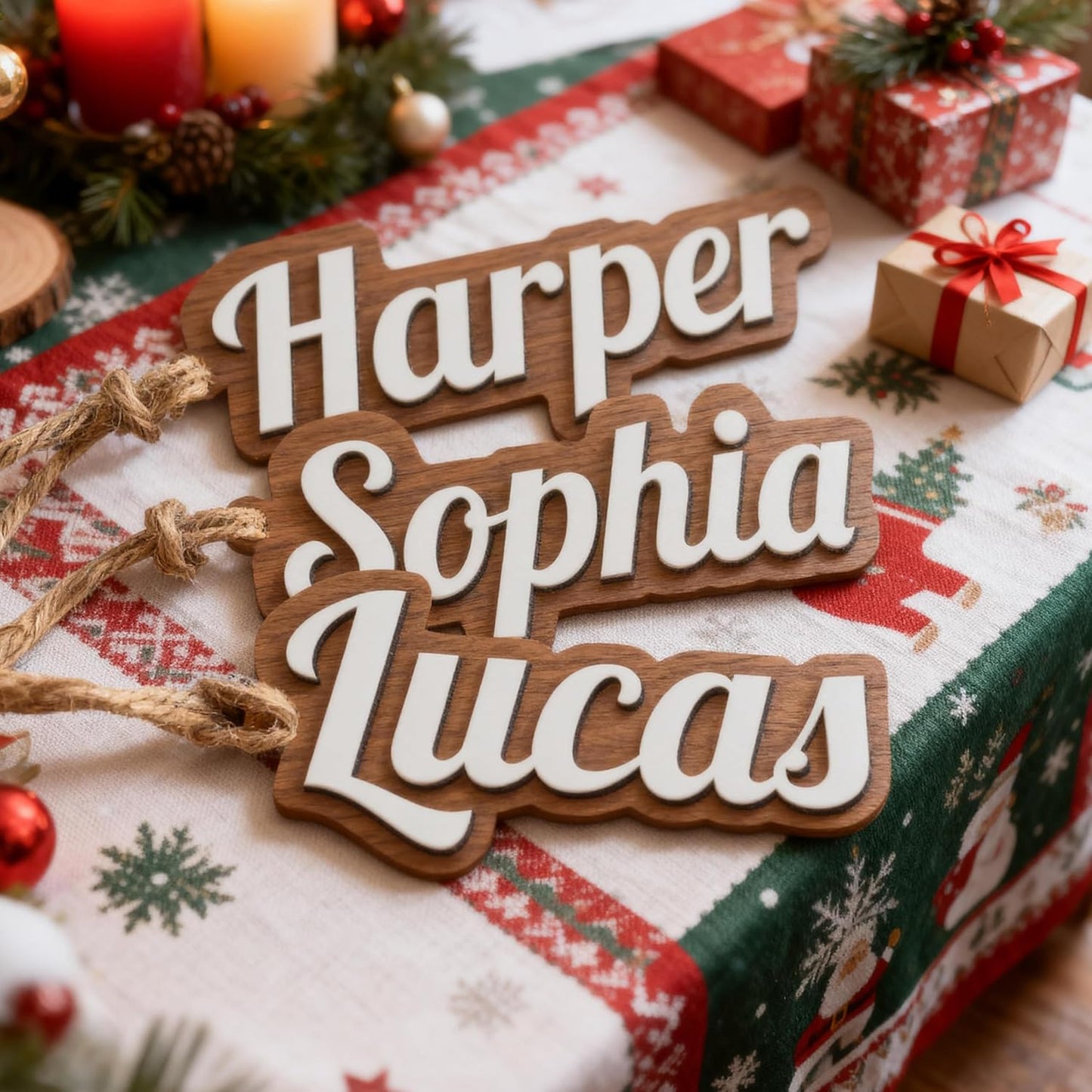 3Pcs Personalized Christmas Stocking Name Tags Custom Wooden Stocking Name Tag Customized Letters Tags Custom Xmas Stockings Hanging Tag Gifts for Christmas Stockings