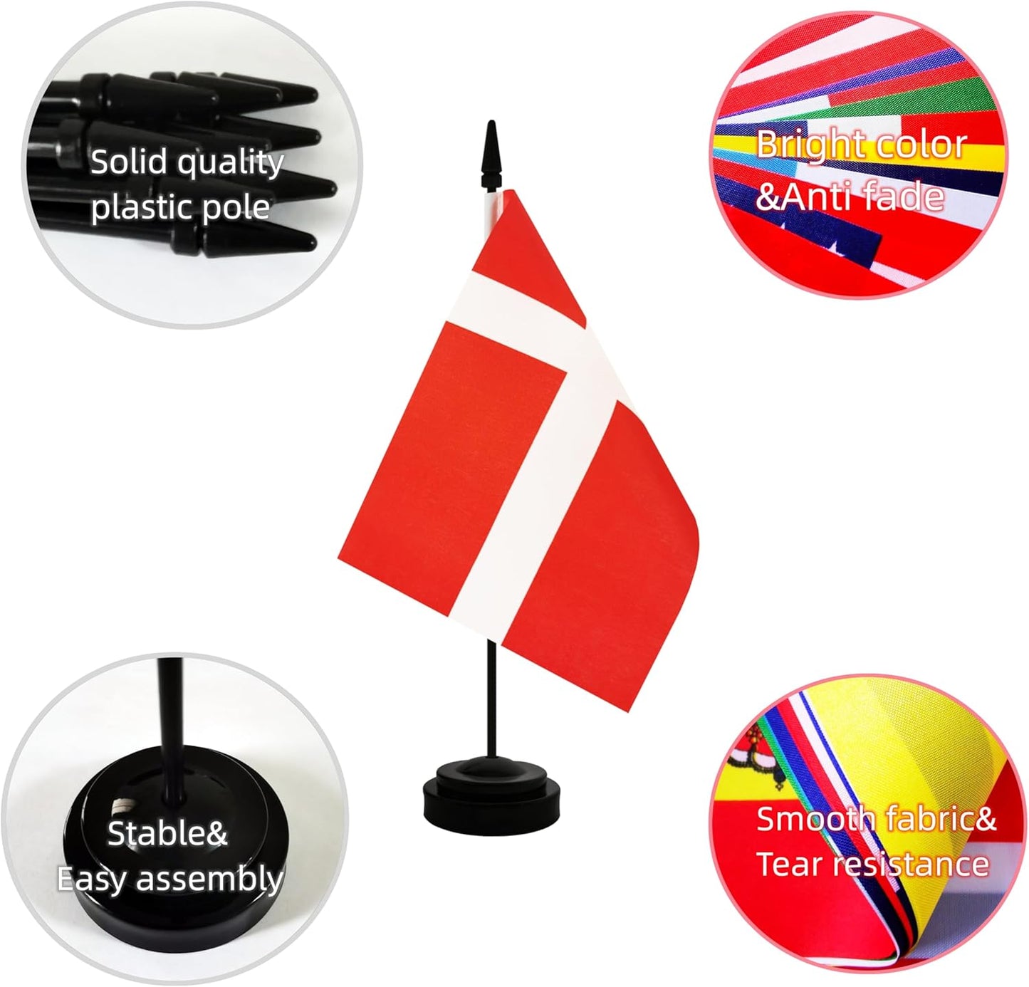 2 Pack Denmark Desk Flag, Danish Table Office Flag with Solid Pole and Stand Base, International Country Flag, Festival Celebration, Classroom Meeting Desktop Decoration (Denmark)