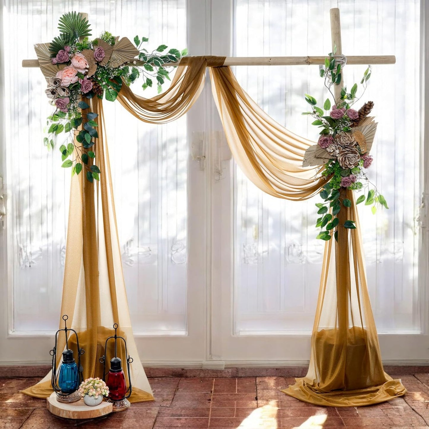 MDS Halloween Chiffon Draping Fabric - 2 Panel, 30" Wide x 30ft Long - Sheer Spooky Arbor & Canopy Drapery for Haunted House Backdrops, Party Ceilings, DIY Costumes & Themed Events - Mocha