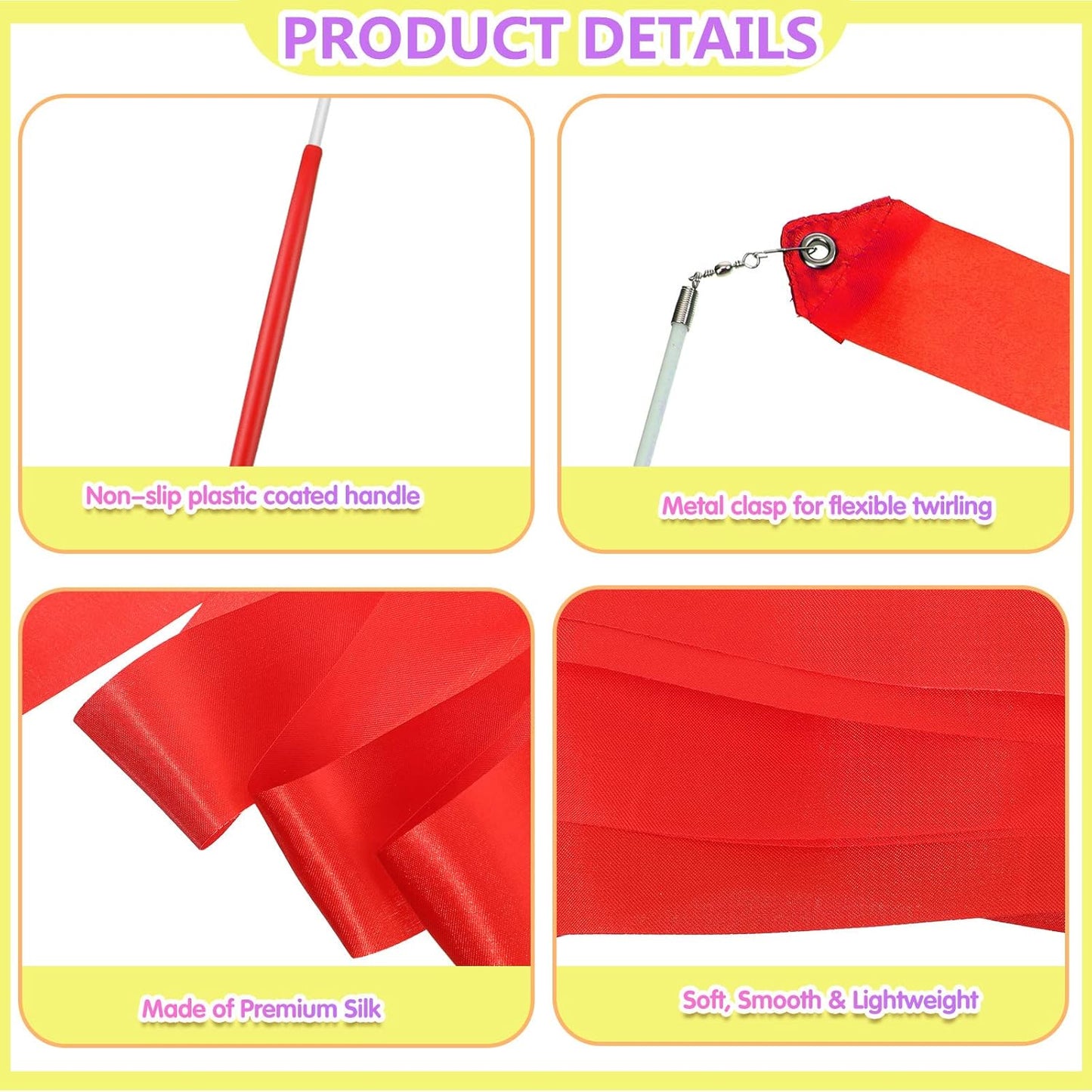 Yilloog Ribbon Dancing Wands Party Favors, 78.7 Inch Gymnastics Ribbon Streamers Rainbow Artistic Ribbon Dancer Twirling Wands, Rainbow Birthday Decorations, Girls Party Games