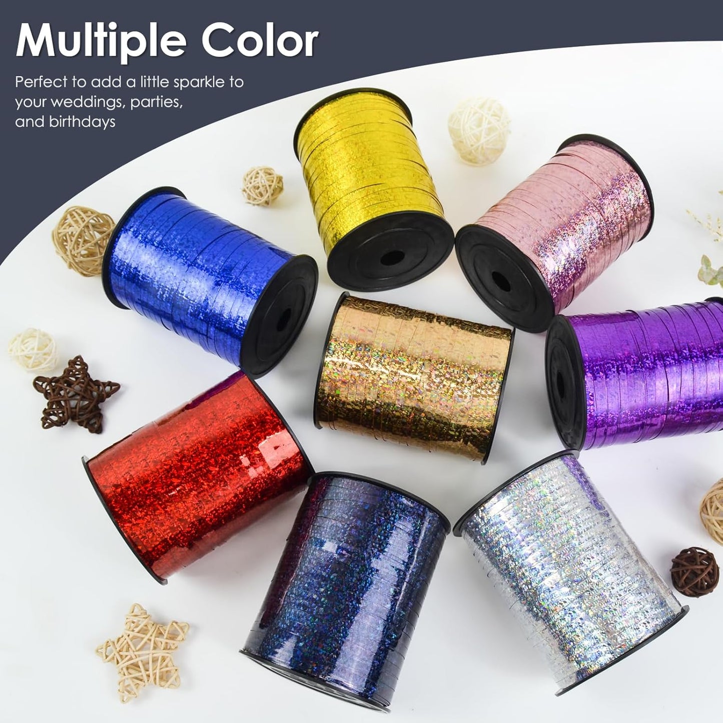 Black Curling Ribbon 500 Yard, Shiny Metallic String for Gift Wrapping, Balloon, Florist Flower - 3/16" Thin Curly Gift Ribbon