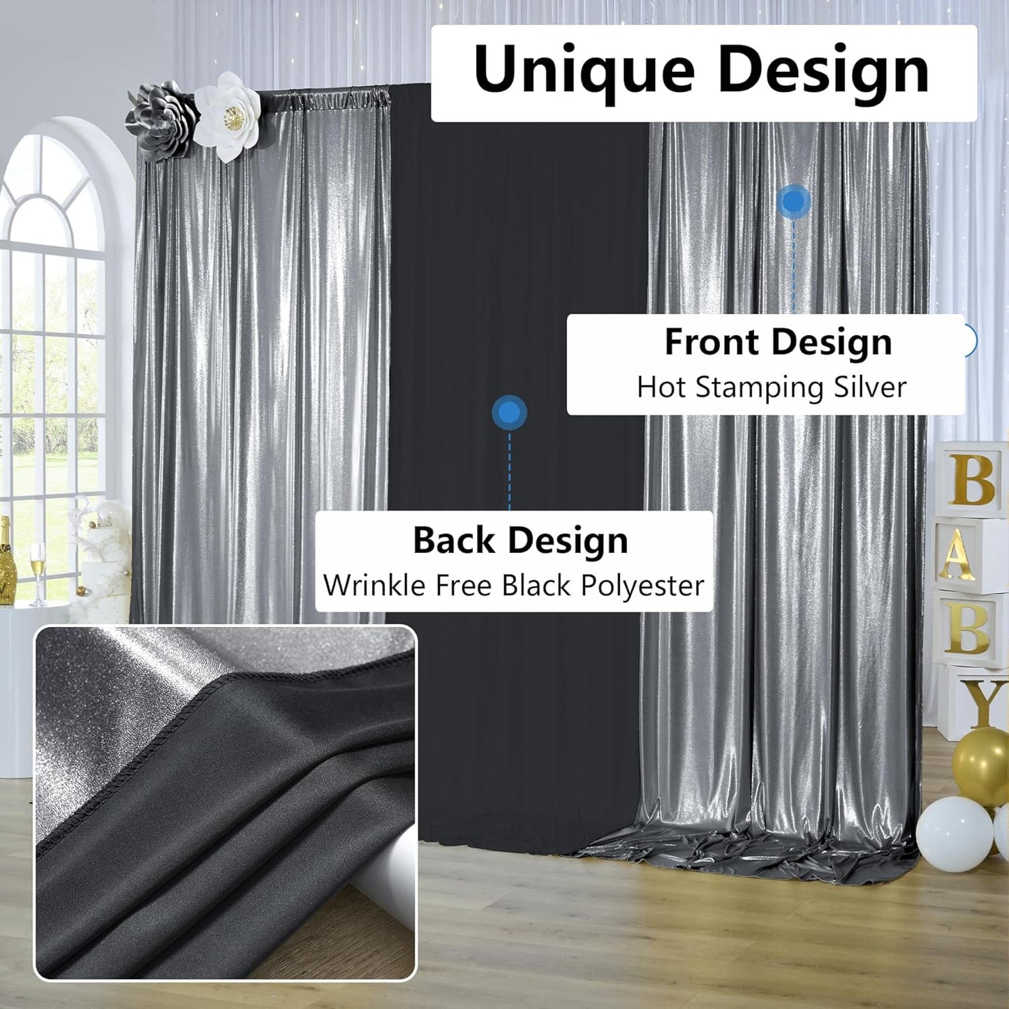 30x10 ft Wrinkle Free Black Silver Sequin Backdrop Curtain for Parties,Thick Not Fall Glitter Wedding Backdrop Drapes,6 Panels 5x10ft Shimmer Photo Back Drop Cloth for Birthday Photography Background