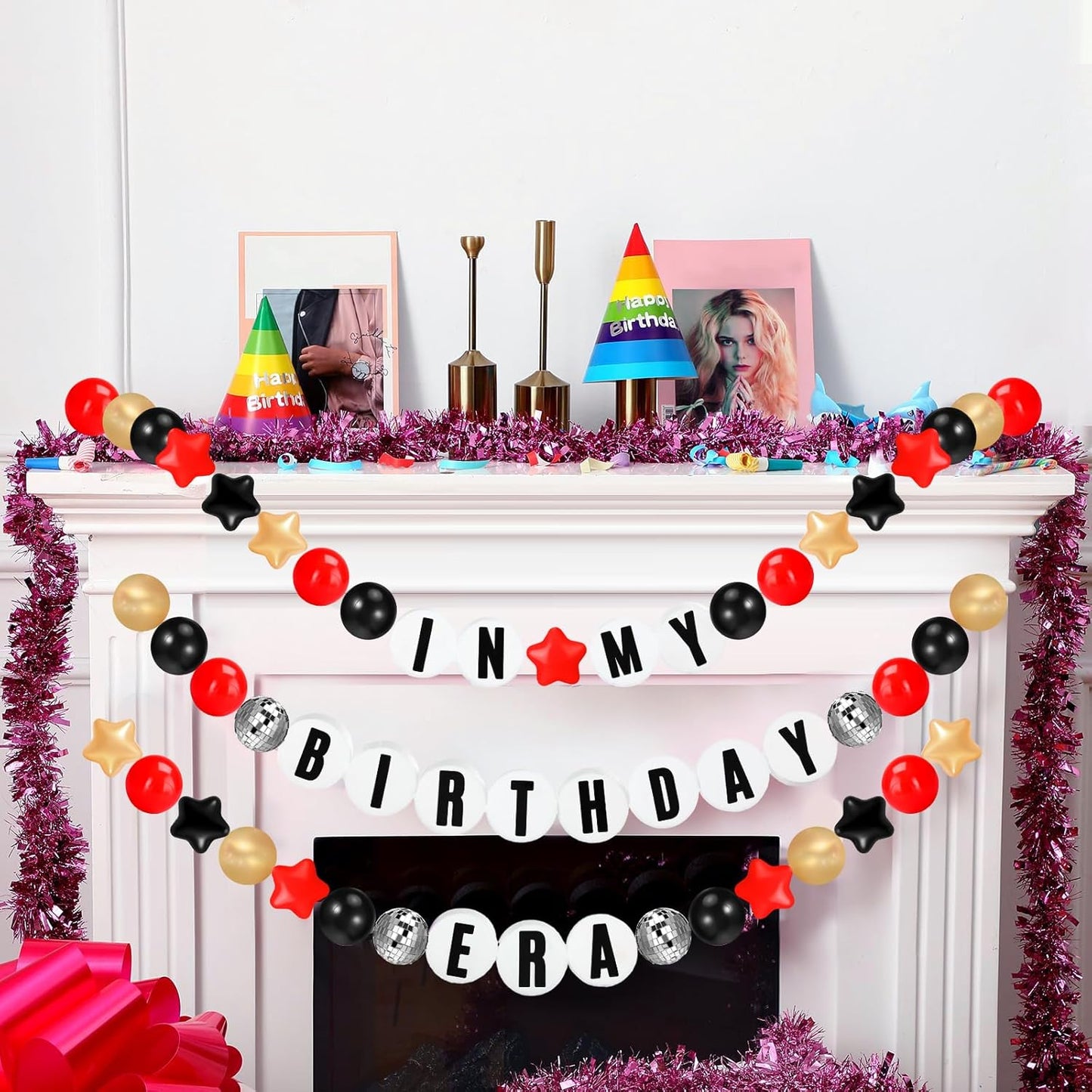 Giant Friendship Bracelet Garland Kit, DIY Birthday Banner with Letters Ball Jumbo Customizable Friendship Bracelet Decor for Halloween Christmas Wedding Party(Black, Gold, Red)