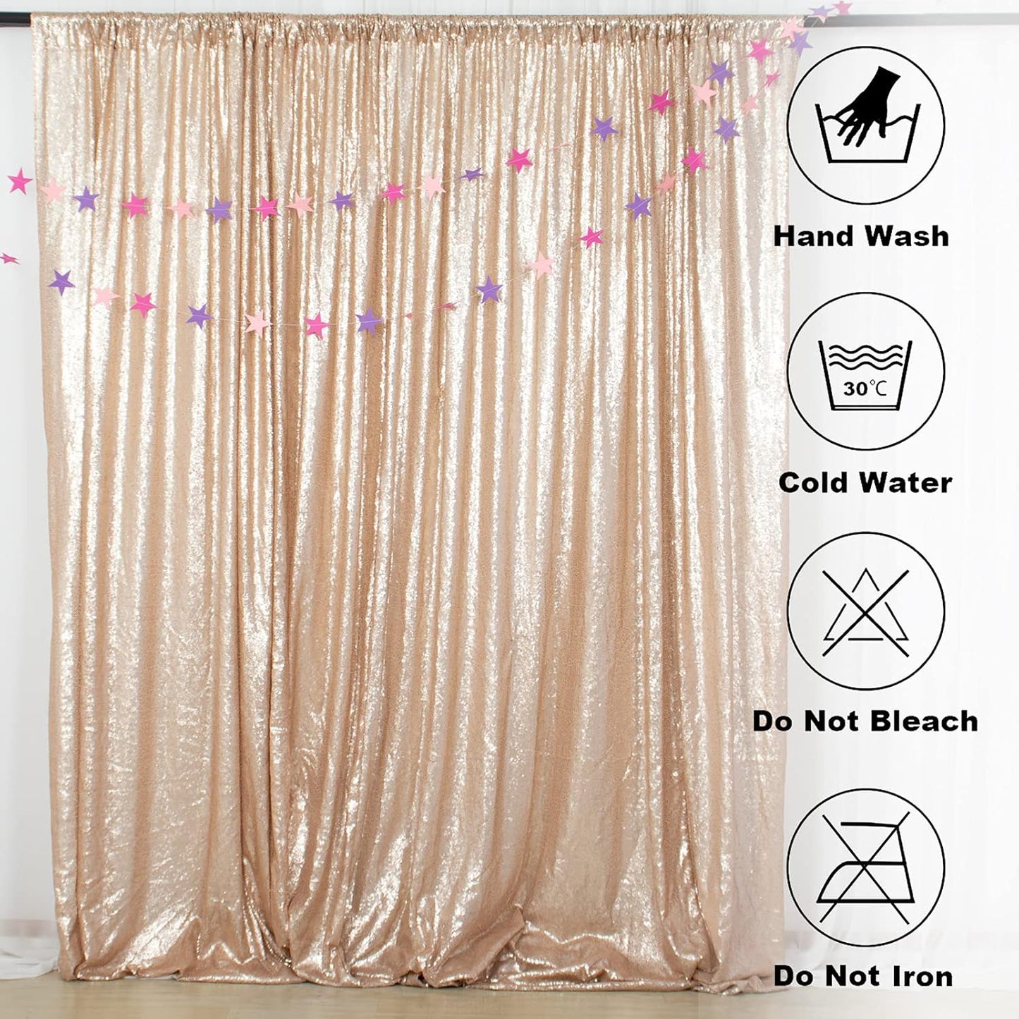 ShiDianYi Champagne Sequin Backdrop 8FTx10FT Photography Backdrops Wedding Curtains Sequined Curtain for Party Shimmer Background Baby Shower/Birthday