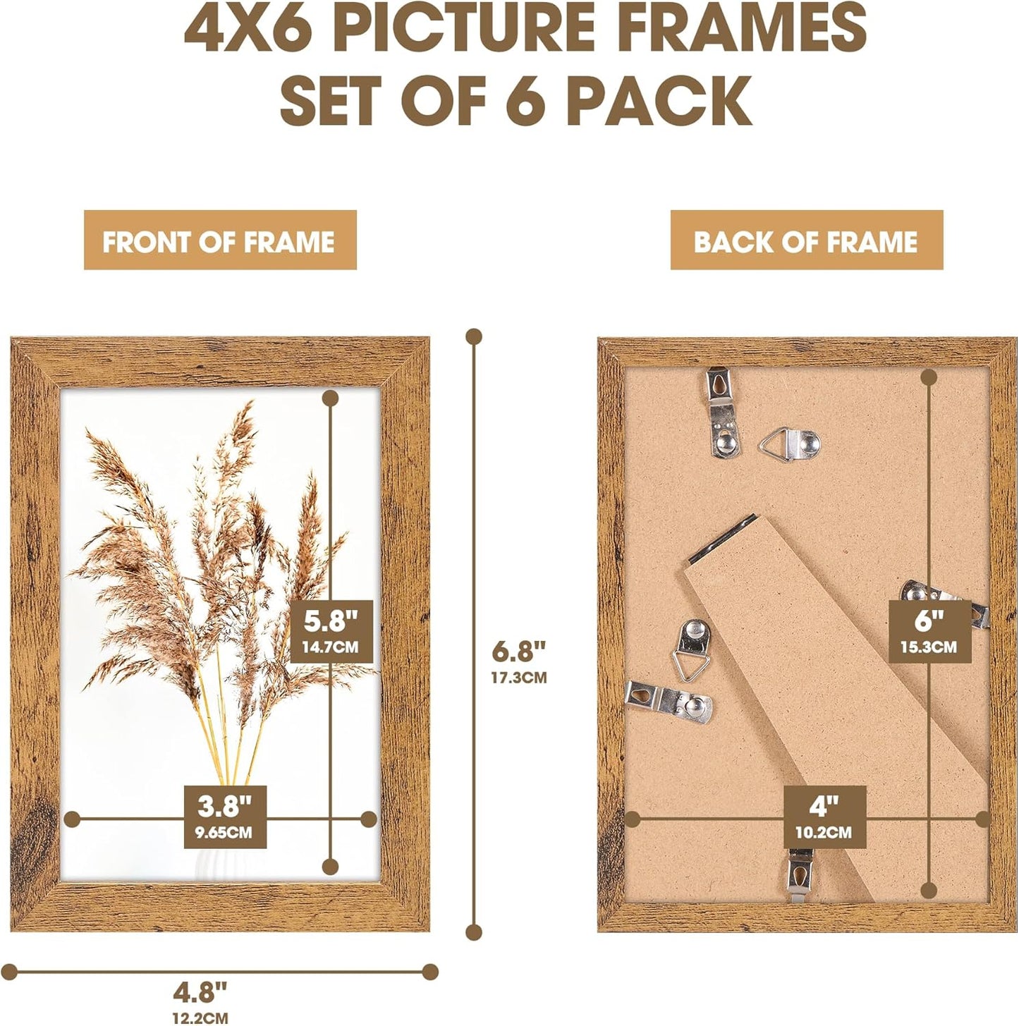 TWING 4 x 6 Picture Frames Set of 6, Rustic Photo Frames Collage for Wall Decor Mounting or Table Display,Home Decorative Collage Picture Photo Frame Wood Brown,Walnut