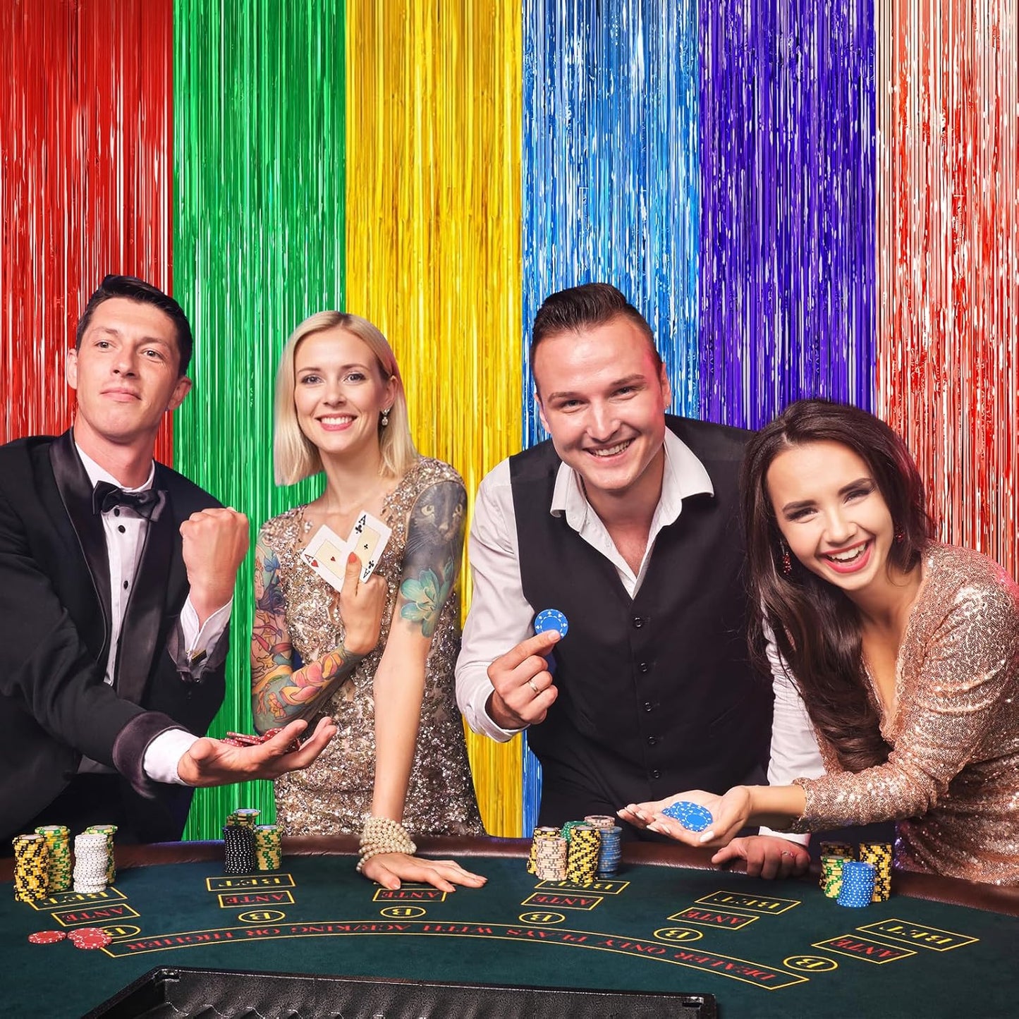 Rainbow Metallic Tinsel Foil Fringe Curtains Backdrop, 2Pack Party Streamers for Birthday Party Decorations Halloween Christmas Decors Foil Curtain Backdrop for Bachelorette Bridal Anniversary Party