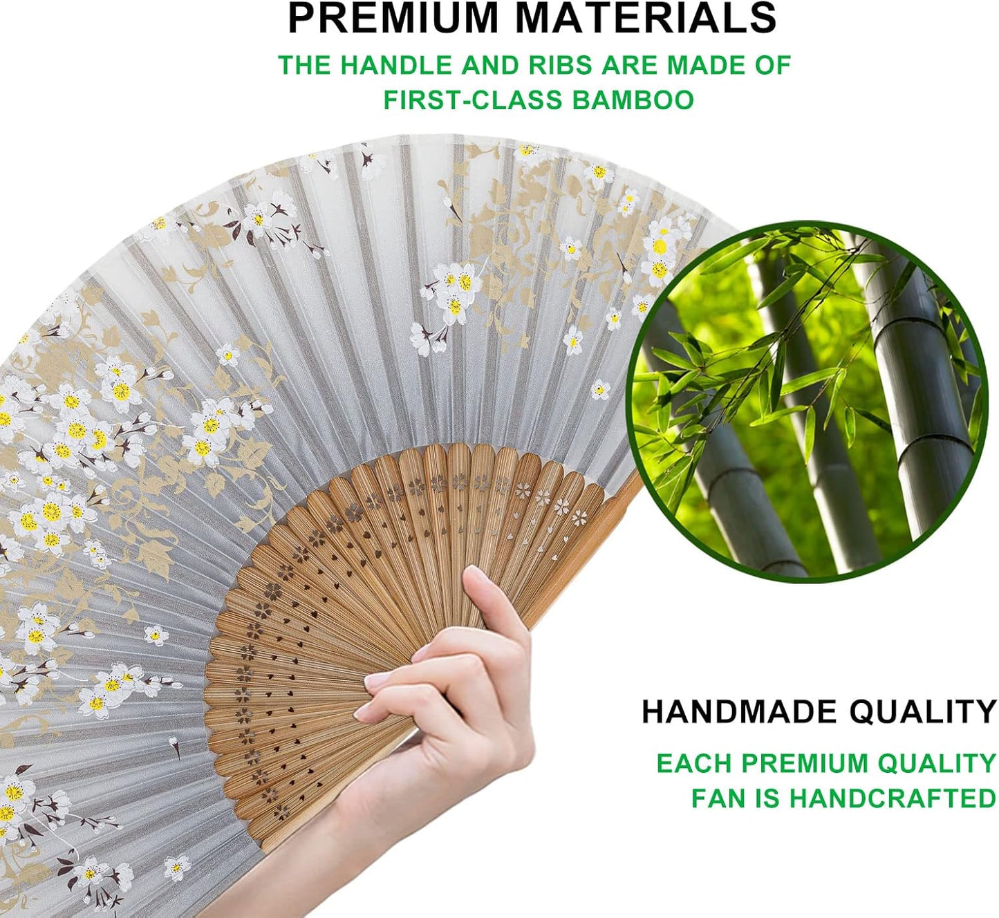 Amajiji 8.27"(21cm) Hand Held Bamboo Silk Folding Fan Hand Fan,Chinese/Japanese Charming Elegant Vintage Retro Style,Women Ladys Girls Best Gifts (Gray Little Sakura)