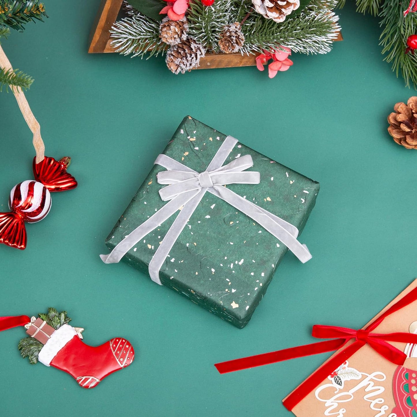 Vintage Silver Velvet Ribbon, 3/8 Inch X 25Yd