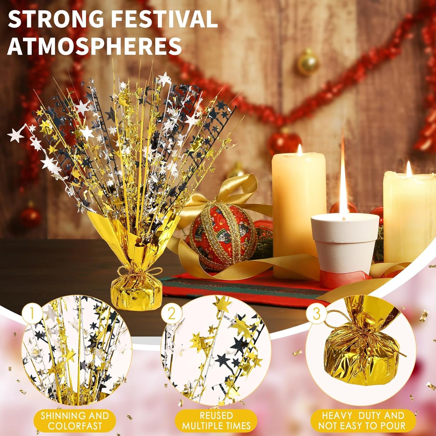 6 Pack Star Table Centerpieces for Party, Birthday Table Decorations for Kids Adults, Party Centerpieces for Tables for Wedding Baby Shower Graduation Holiday Event (Gold Silver Black)