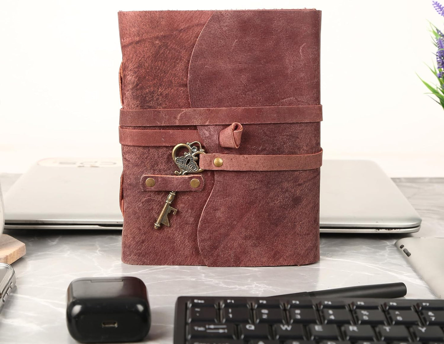 Leather Journal with Lined and Unlined Deckle Edge Paper 8x6 inch and Vintage Key | Handmade Writing Notebook Diary | Bound Daily Notepad for Men & Women Medium, Sketch/Writing pad for Artists