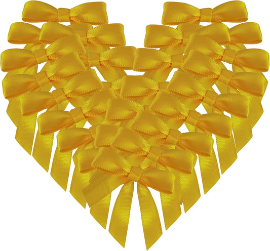 50pcs 1-1/2" Mini Yellow Satin Ribbon Bows Without Twist Ties for Crafts Gift Wrapping Packing Christmas Decoration (Yellow)