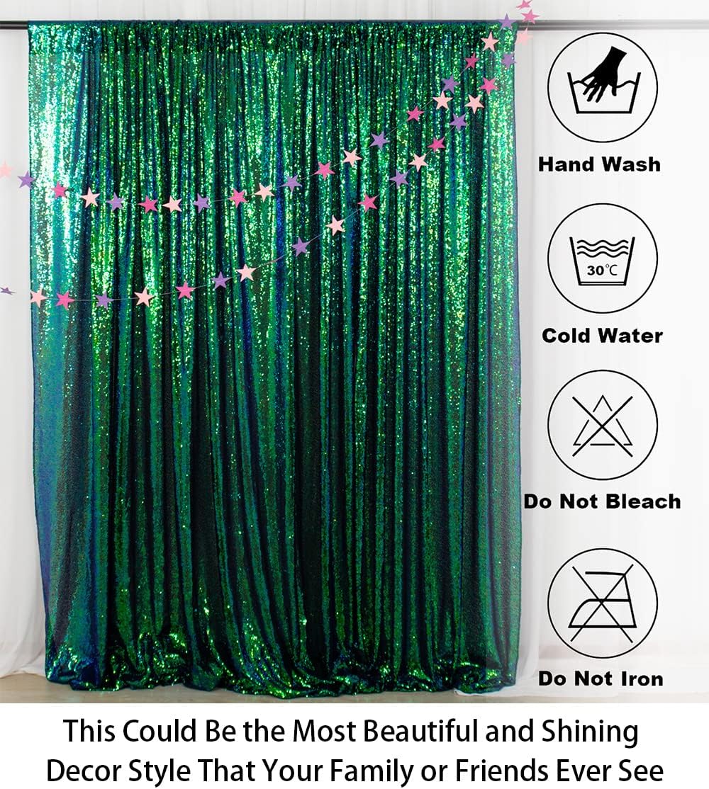 ShinyBeauty Iridescent Green Sequin Backdrop 10FTx10FT Photo Backdrops Green Blue Curtains 10FT Shimmer Fabric Backdrop Christmas, Happy Birthday, Studio Backgrounds
